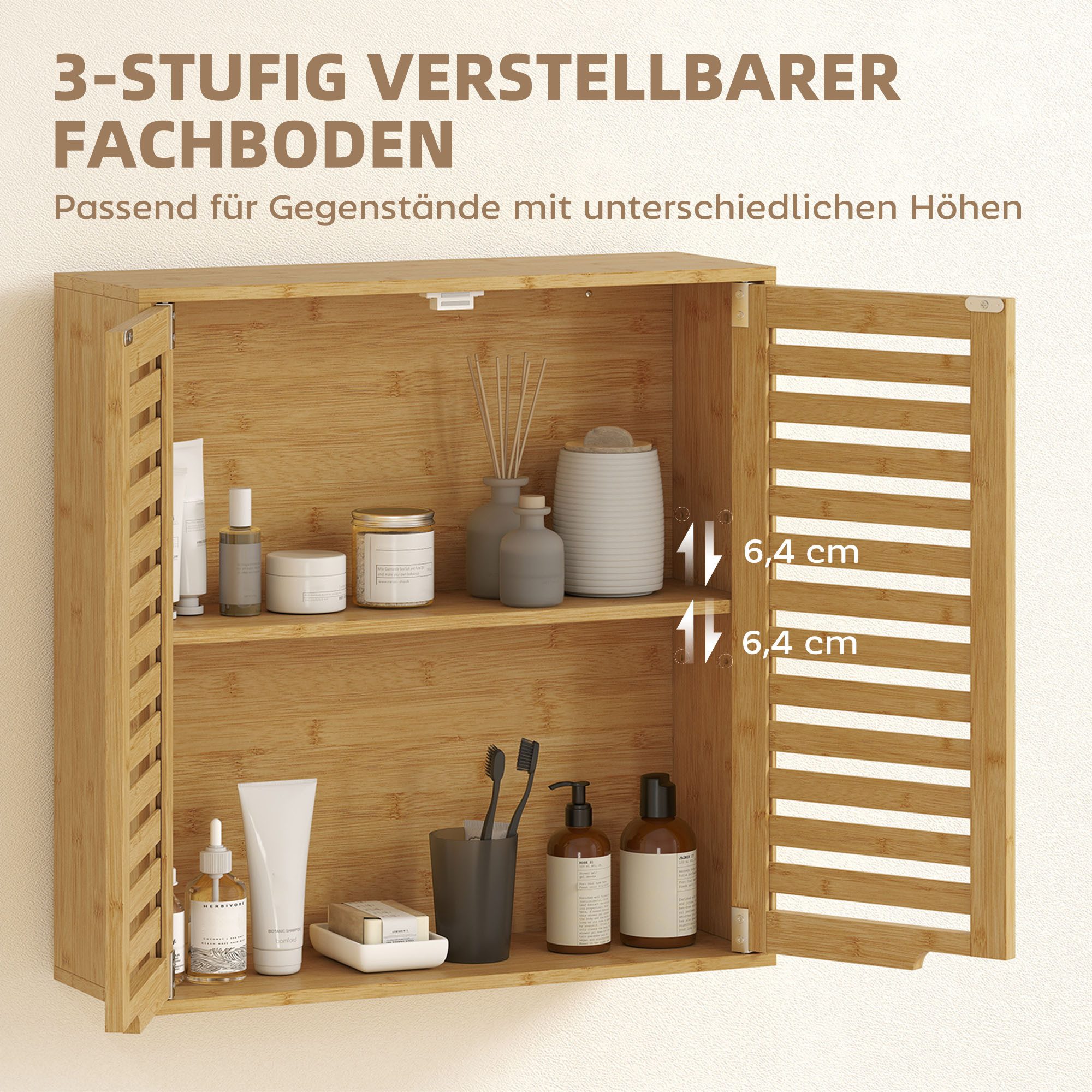 HOMCOM Hängeschrank Wandschrank aus Bambus, atmungsaktive Lamellentüren, Badschrank (Wandschrank aus Bambus, 1-St., Badezimmerschrank) über der Toilette, 60 x 2 – Bild 5 von 5