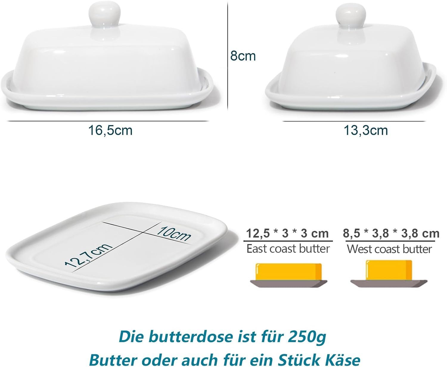 Zedelmaier Butterdose Butterdose aus Keramik,Butterschale Porzellan für Butter(250g), (Set, HYH003), Klimafreundlich, leicht zu reinigen und praktisch