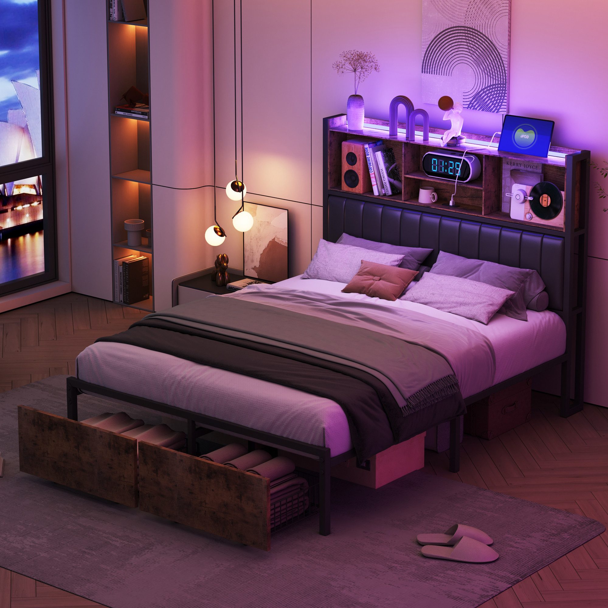 FUROKOY Polsterbett LED Metallbett Doppelbett mit günstig online kaufen