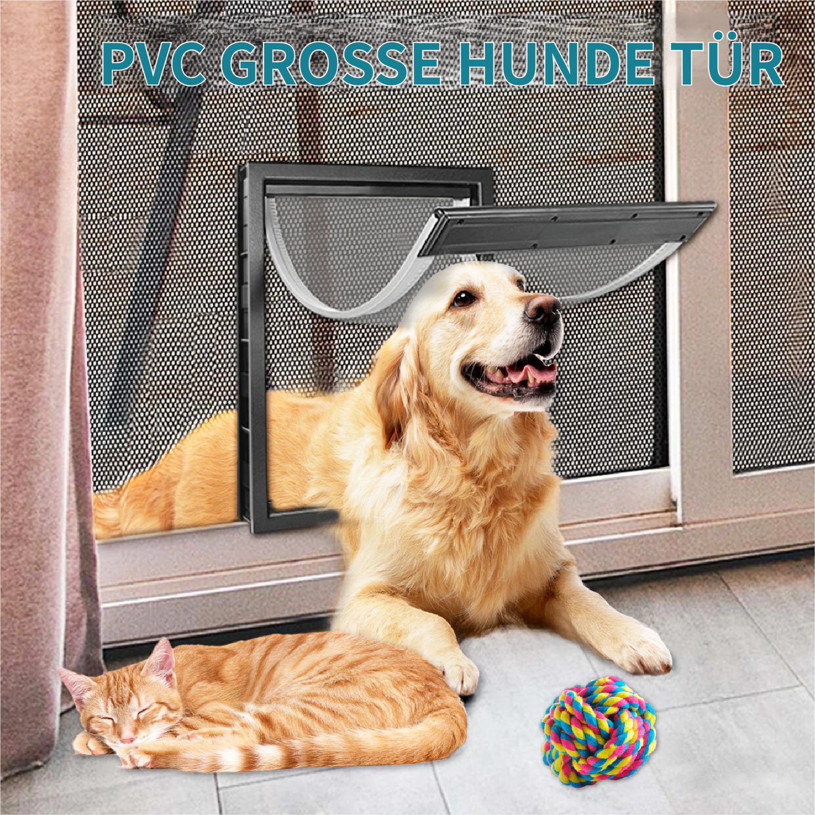 Rutaqian Haustierklappe XL Hundeklappe Wandmontage mit Antikollisionsbarriere, Haustierklappe, 38cm PVC-Rahmen Haustiertür für Innen/Außen,Doppelte Magnetklappen