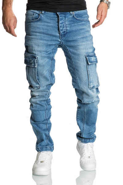 REPUBLIX Straight-Jeans Jeans Hose Herren Regular Fit Denim Cargo Jeans Hose