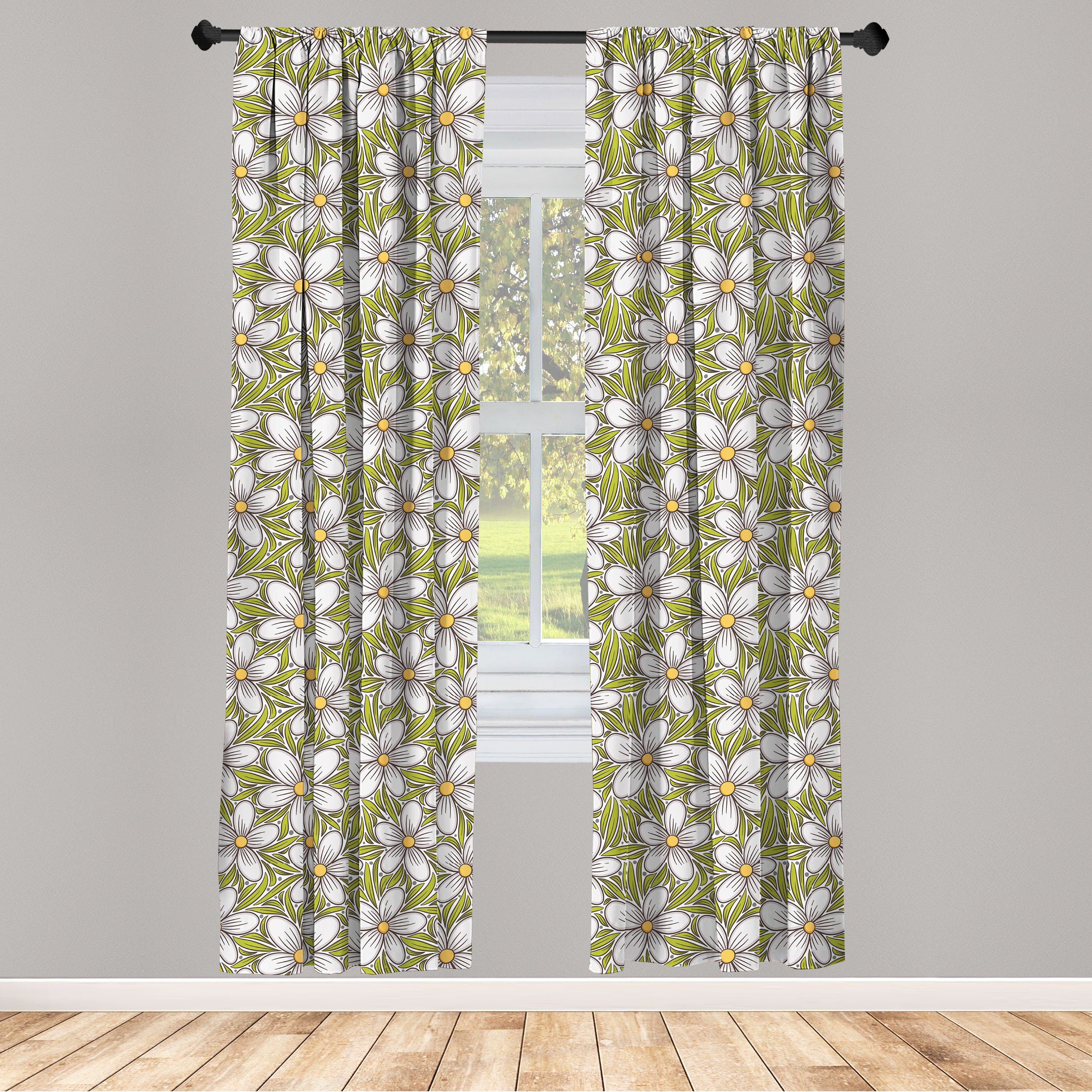 Gardine Vorhang für Wohnzimmer Schlafzimmer Dekor, Abakuhaus, Microfaser, Blume Blühende Blütenblätter Botanical