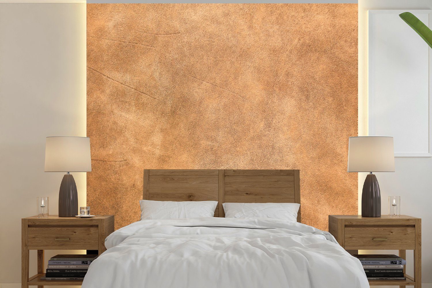 MuchoWow Fototapete Leder - Strukturiert - Lederoptik - Braun, Matt, bedruckt, Vliestapete für Wohnzimmer Schlafzimmer Küche, Fototapete, 220x220 cm