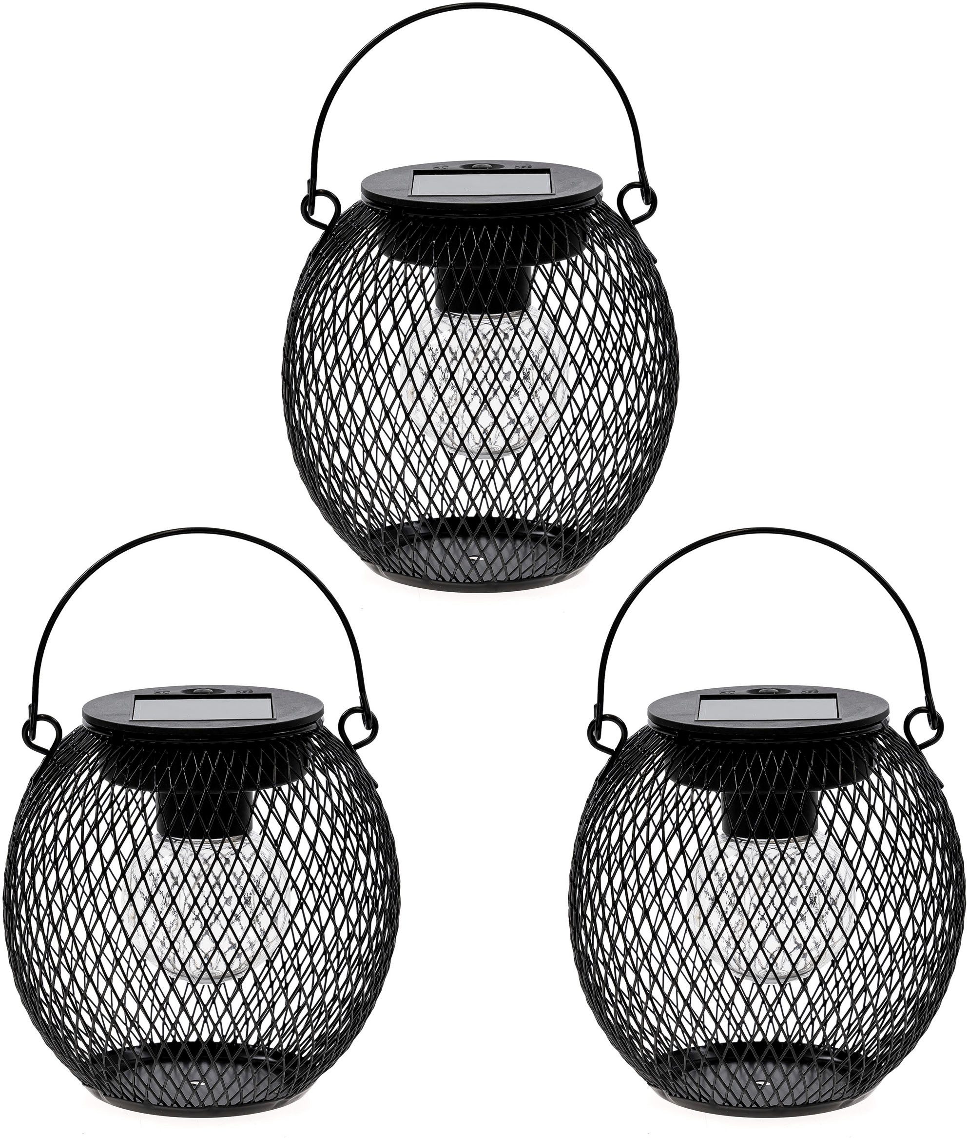 OTTO home LED Solarleuchte Aaddis, LED-Metalllaterne, 3er Set, Tageslichtsensor, LED fest integriert, Warmweiß, einzeln positionierbar