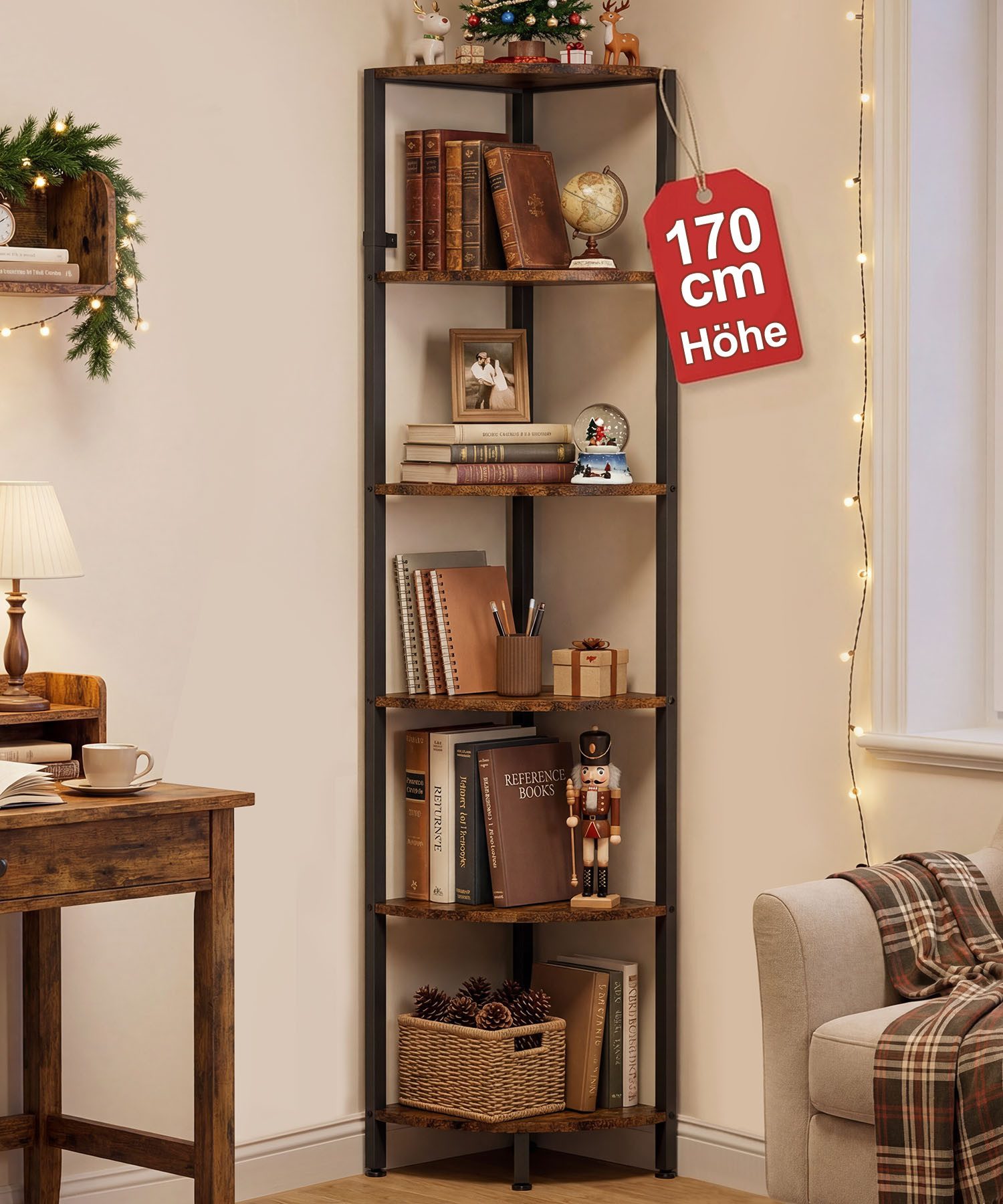 Yorbay Eckregal 6 Ebenen platzsparend Standregal stehend, Hoch Regal mit Kippschutz, 170cm