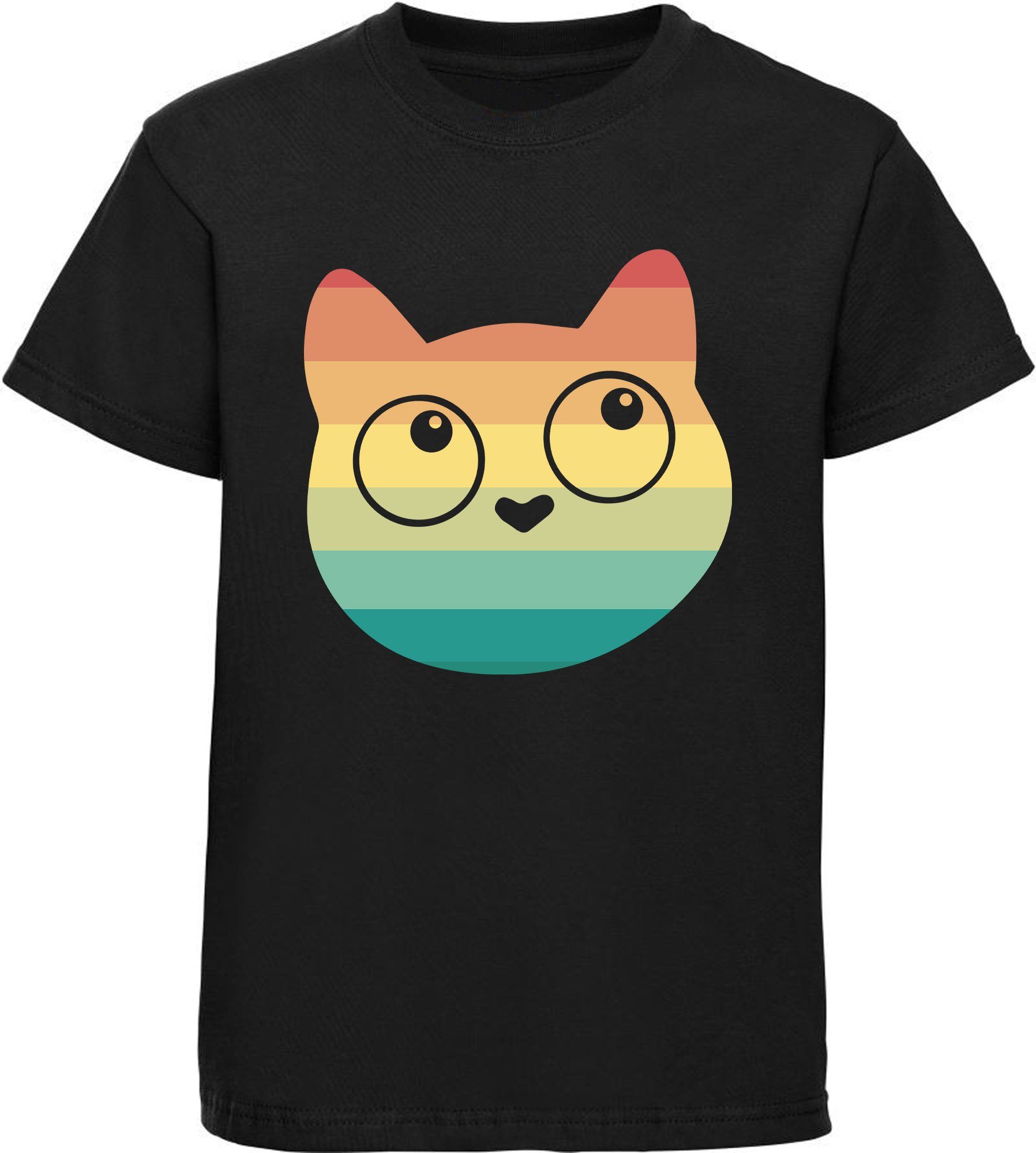 T-Shirt MyDesign24 rot, Print-Shirt bedrucktes Baumwollshirt Aufdruck Mädchen Retro weiß, Kitty mit mit i128 schwarz, rosa, Katze,