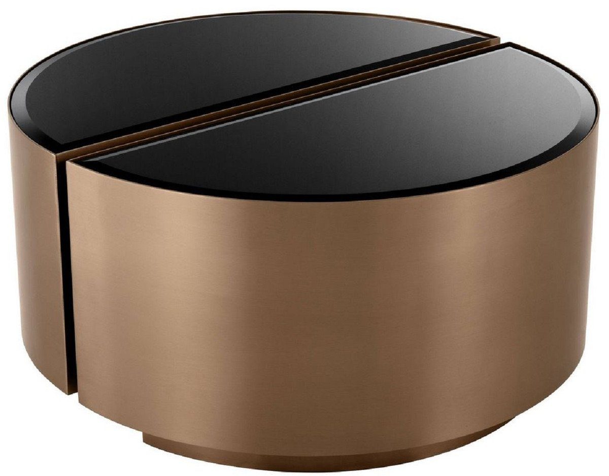 mit - Kupferfarben 2 Set abgeschrägten - Möbel Luxus Schwarz Tische / Beistelltisch Glasplatten Padrino Edelstahl halbkreisförmige Casa Beistelltisch Luxus