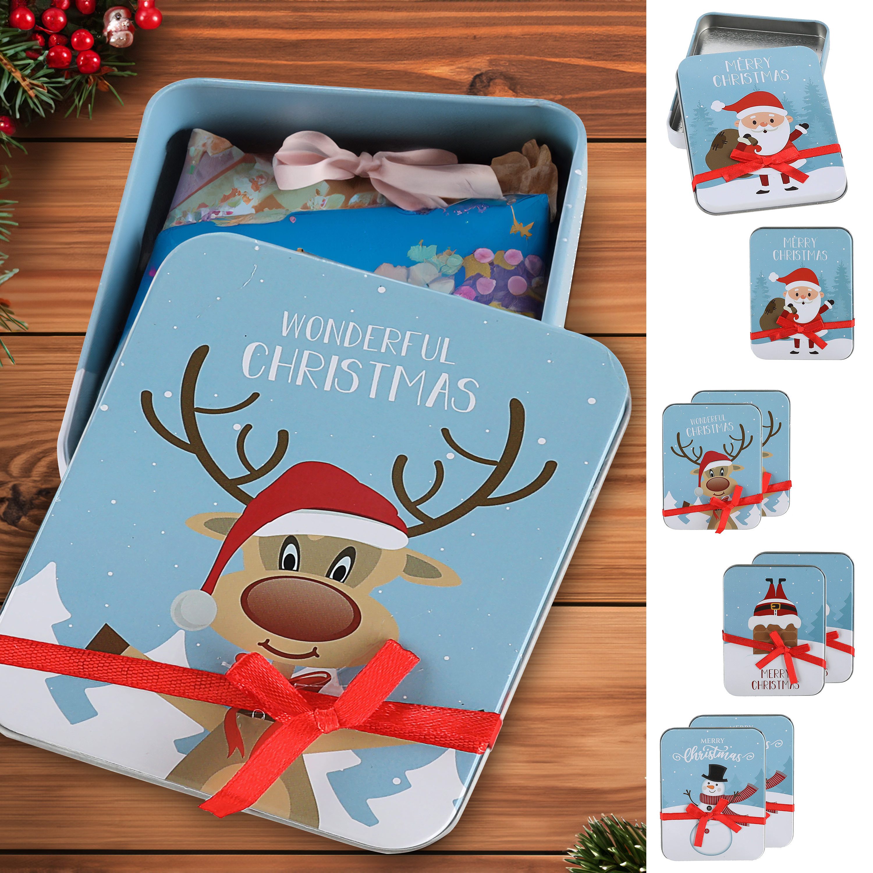 CEPEWA Geschenkbox Geschenkdosen 8er Set 4 Weihnachtsmotive Metall 11,5x9x1,5cm bunt Box