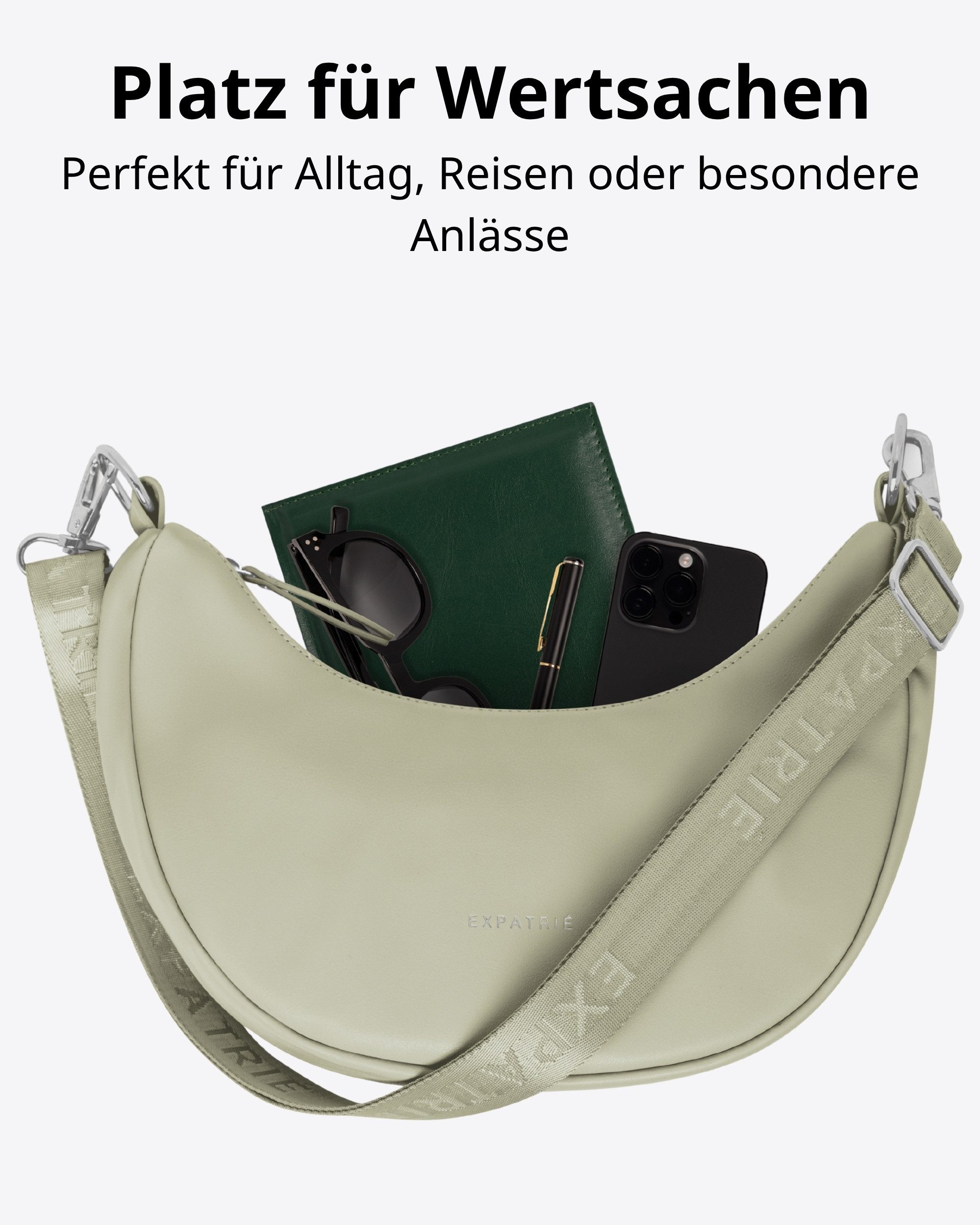 Expatrié Umhängetasche Lea Small Half Moon Bag Schultertasche, Elegante Crossbody Bag in Halbmond Form, Wasserabweisend