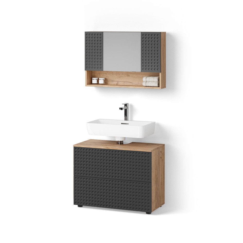 Livinity® Badmöbel-Set Ronco, Anthrazit gepunktet/Goldkraft Eiche, günstig online kaufen