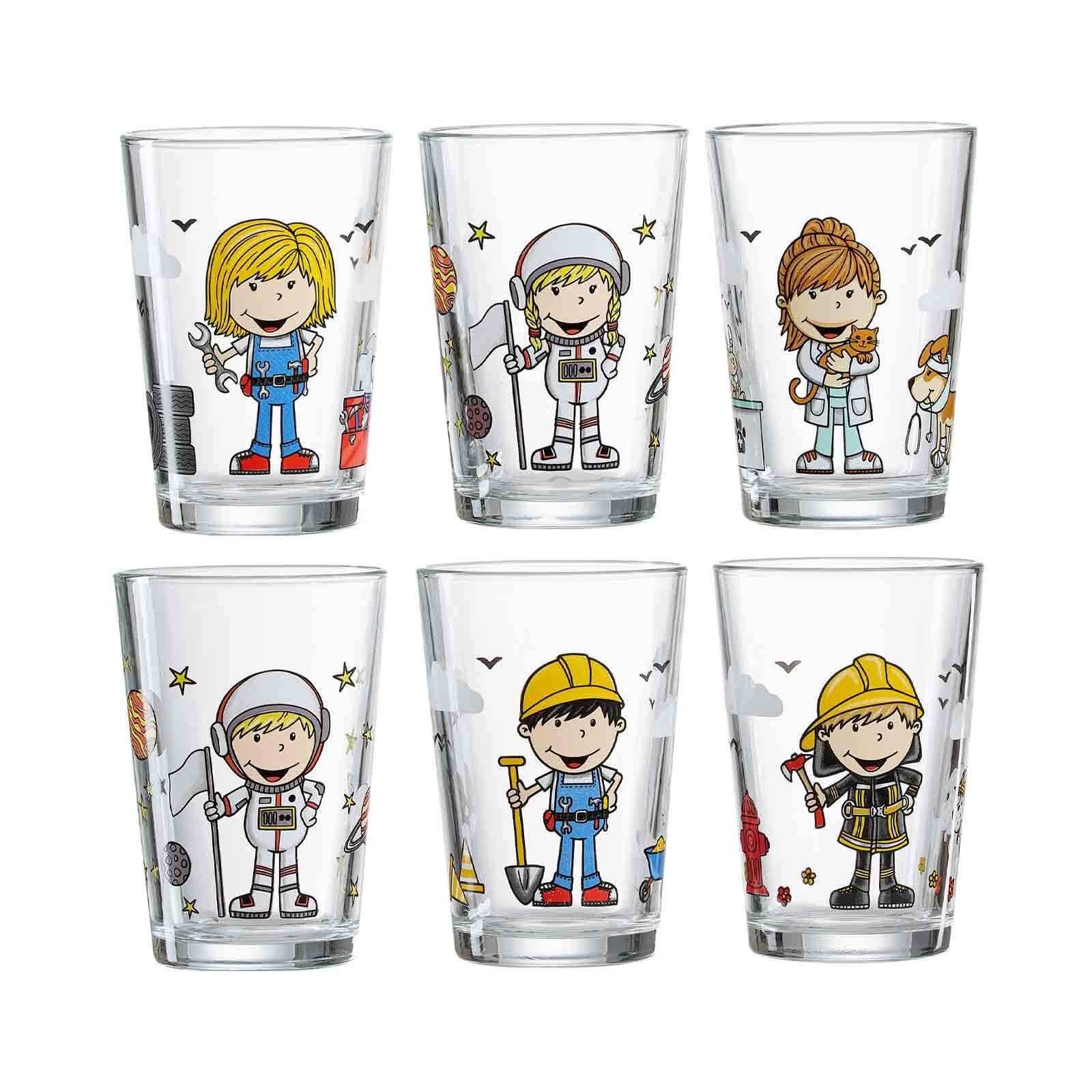 Ritzenhoff & Berufe 205 ml Set, Kinderbecher Breker 6er Glas Jungs & Mädchen Kindergläser