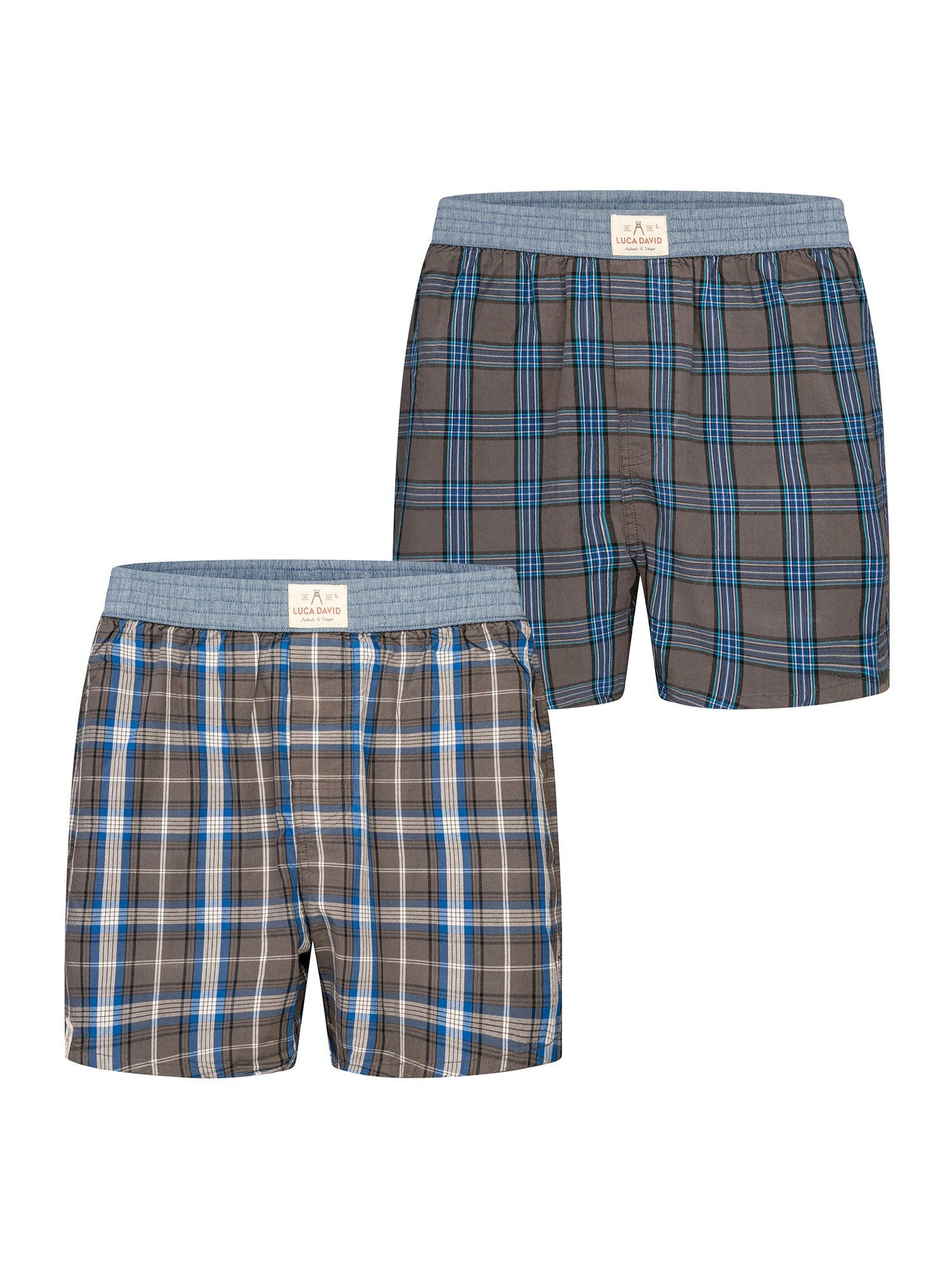 Luca David Boxer Karos - 100% Baumwolle - elastischer Bund - weiter und lockere Schnitt (2-St) Doppelpack 2-Pack Mehrpack Boxershorts Unterhose American Boxer-Shorts