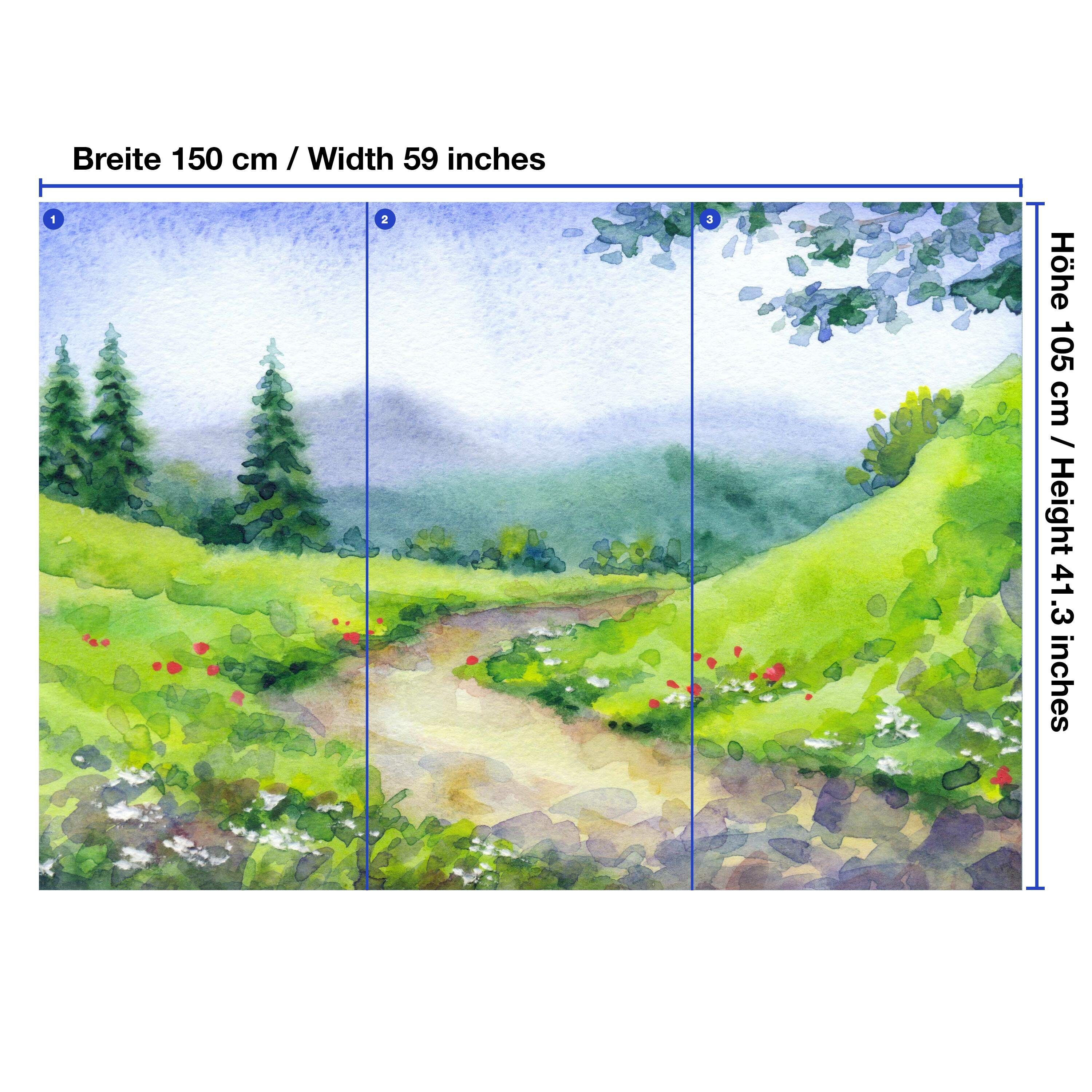 wandmotiv24 Fototapete matt, Motivtapete, glatt, Wandtapete, mit Vliestapete Landschaft Gemälde Hügeln