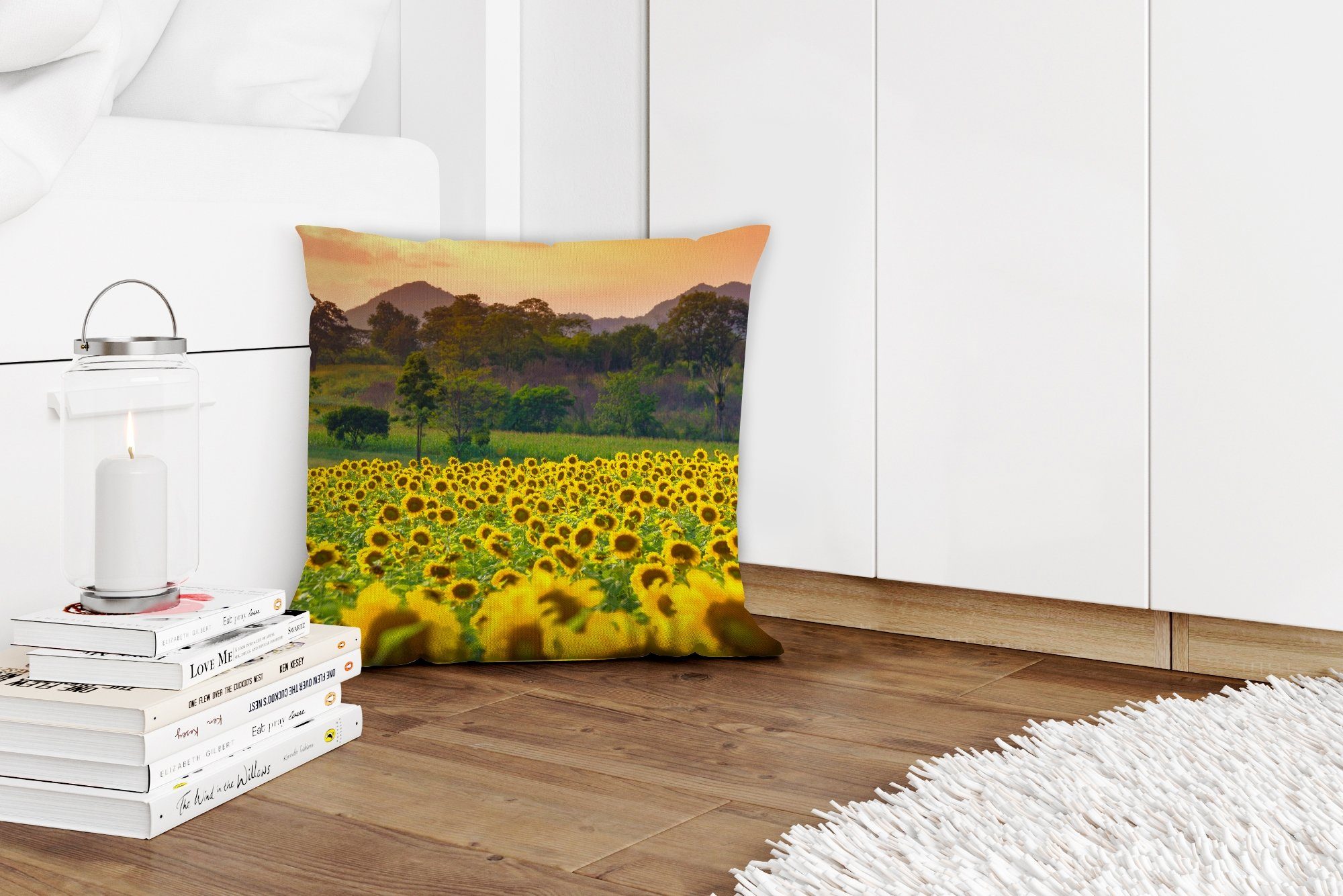 Füllung Deko, Sonnenblume - Natur - Sofakissen Berg, mit Dekokissen Schlafzimmer, MuchoWow Zierkissen für Wohzimmer,