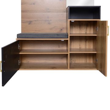 SIKAINI Garderoben-Set Schuhschrank, (mit 4 Kleiderhaken, Spiegel, Wandgarderobe, oberes Ablagefach, Flurgarderobe Sitzbank), Eingangsschrank