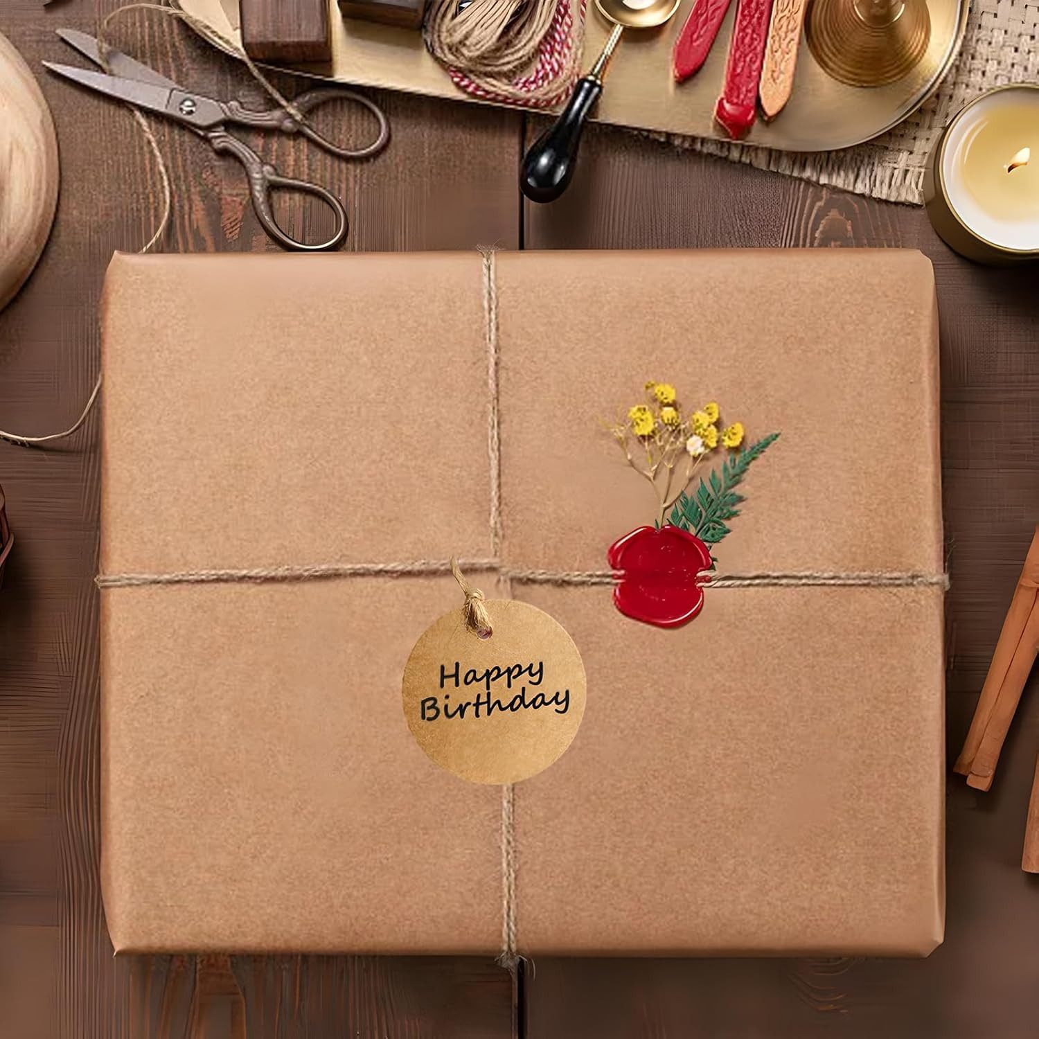 FELIXLEO Geschenkpapier 100 Stück Kraftpapier Anhänger Etiketten Rund mit Juteschnur, (1St)