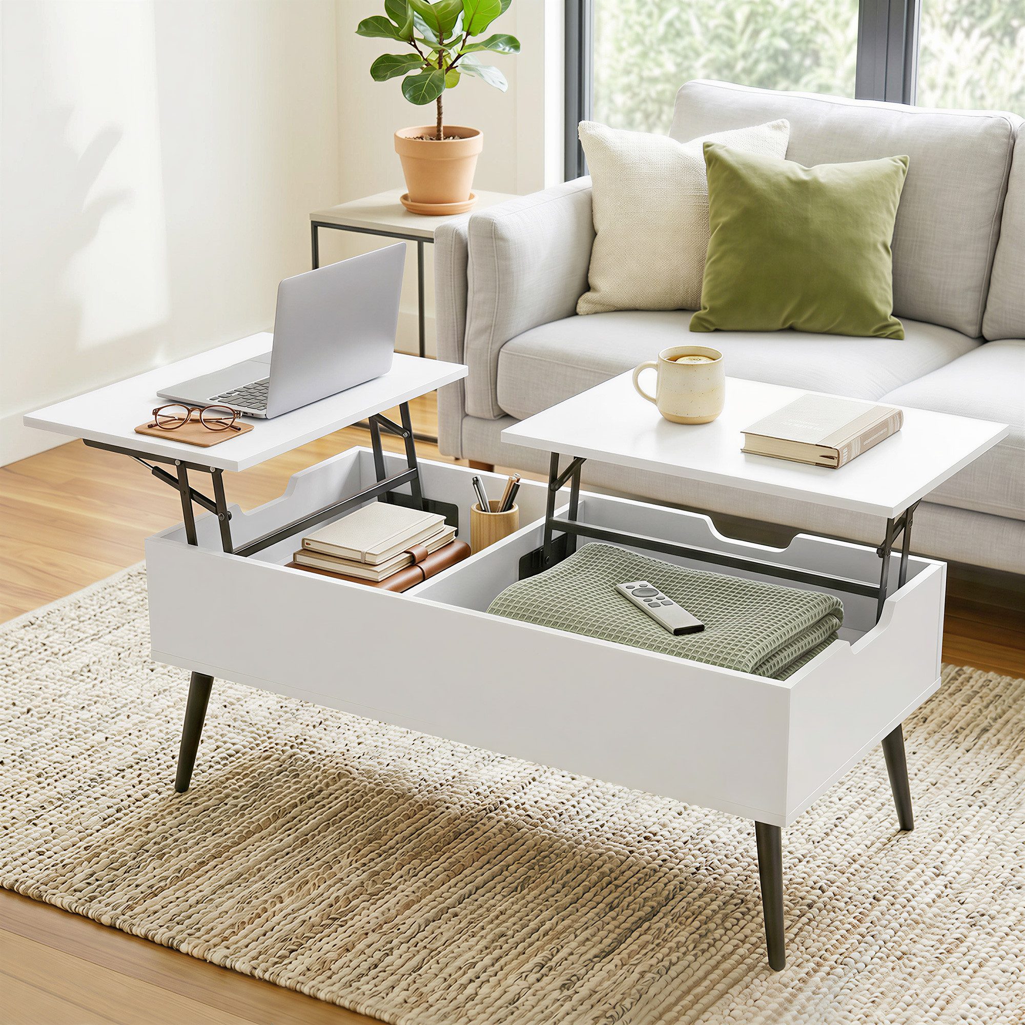 HOMCOM Couchtisch Wohnzimmertisch Kaffeetisch mit Hebeplatte (Packung, 1-St., 1 Tisch), Duales Lift-Top-Design mit verstecktem Stauraum