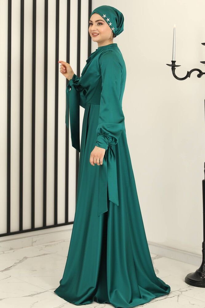 Fashion Abaya Kleid Abiye Modest Satinkleid Damen Smaragd-Grün Modavitrini Hijab Abendkleid