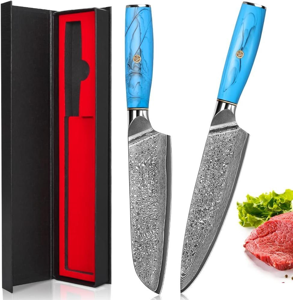 KingLux Messer-Set 2tlg. Damastmesser Set Küchenmesser Damaststahl chefmesser (2-tlg)