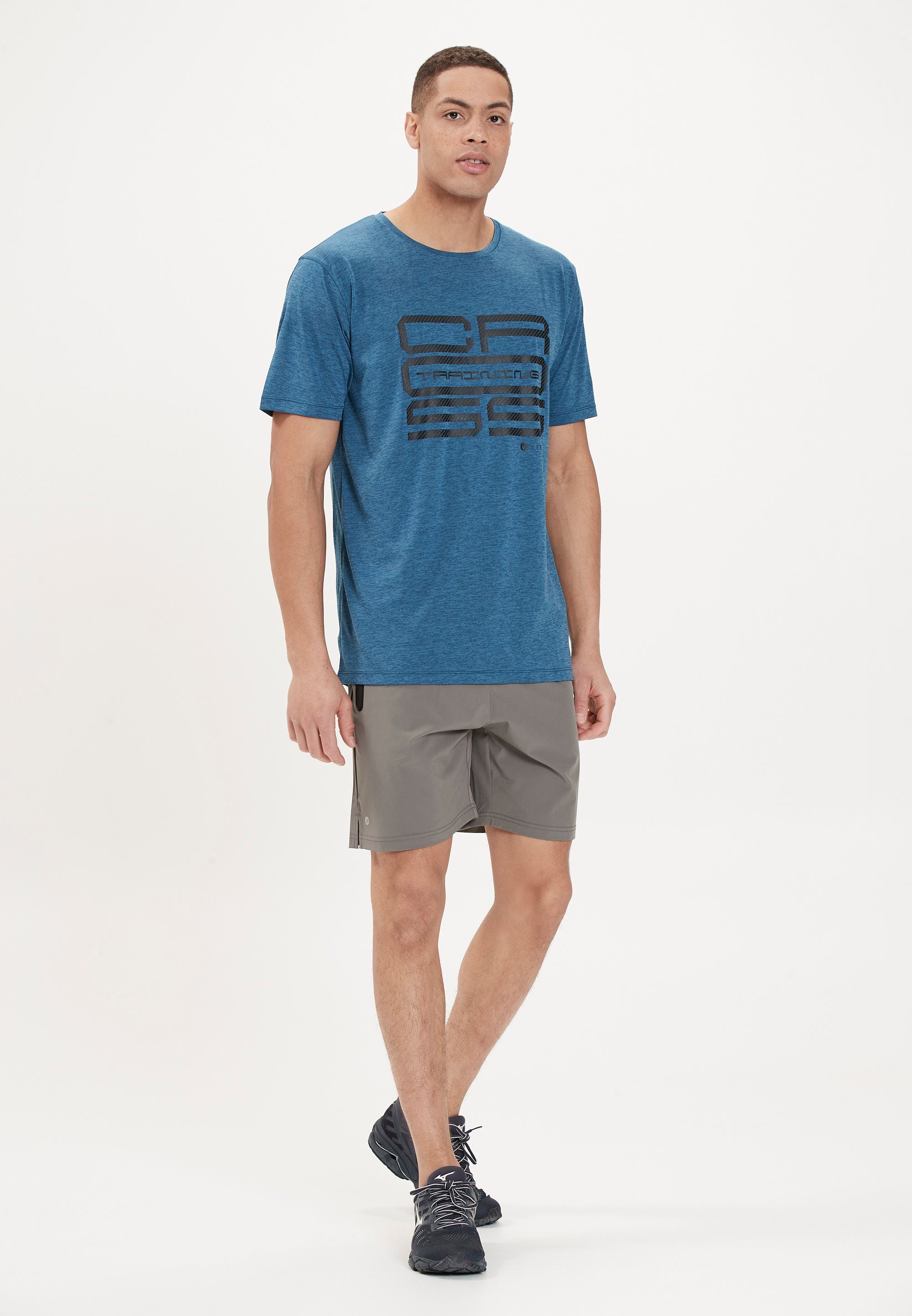 dunkelblau-meliert T-Shirt mit coolem MELANGE Virtus Frontprint (1-tlg) SUKER