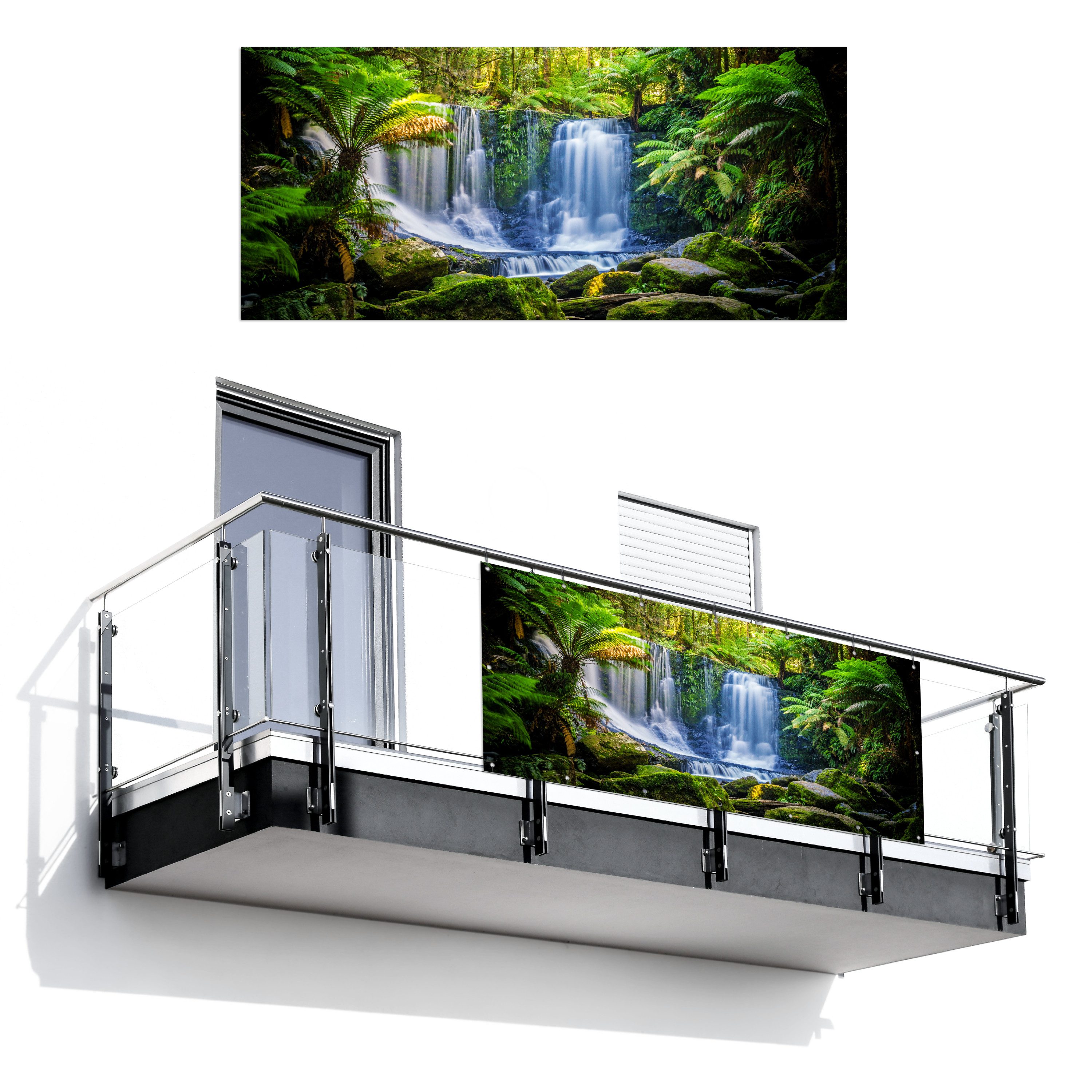 MuchoWow Balkonsichtschutz Dschungel - Wasserfall - Australien - Pflanzen - Natur (1-St) Balkon Sichtschutz 90x200, Windschutz für Zaun PVC, 200x90 cm