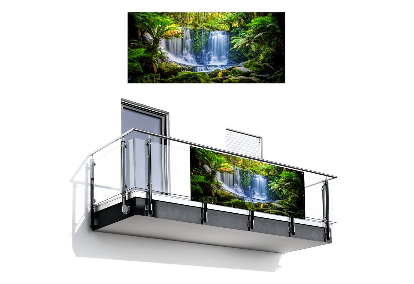 MuchoWow Balkonsichtschutz Dschungel - Wasserfall - Australien - Pflanzen - Natur (1-St) Balkon Sichtschutz 90x200, Windschutz für Zaun PVC, 200x90 cm
