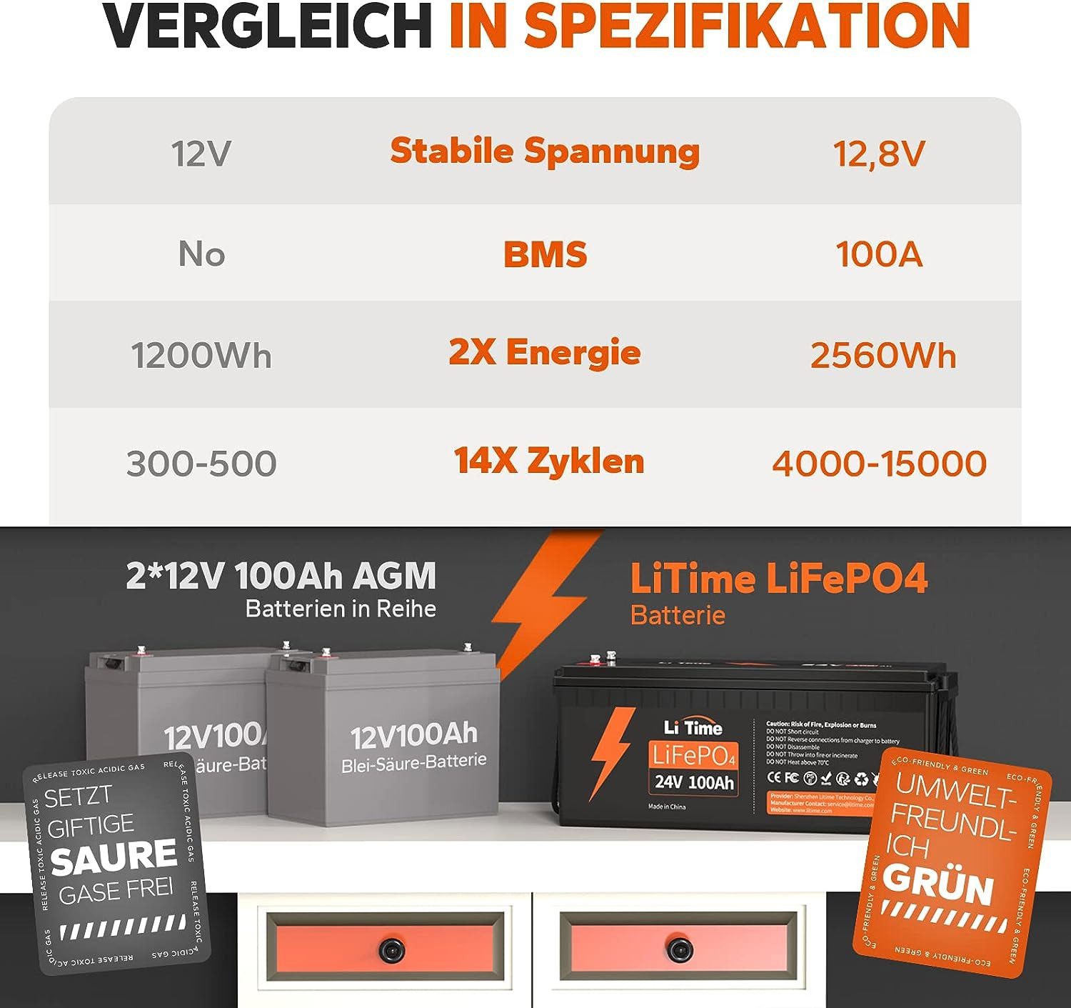 LiTime 29.2V 20A Lithium Batterieladegerät Akku-Set (24 V, 1 St)