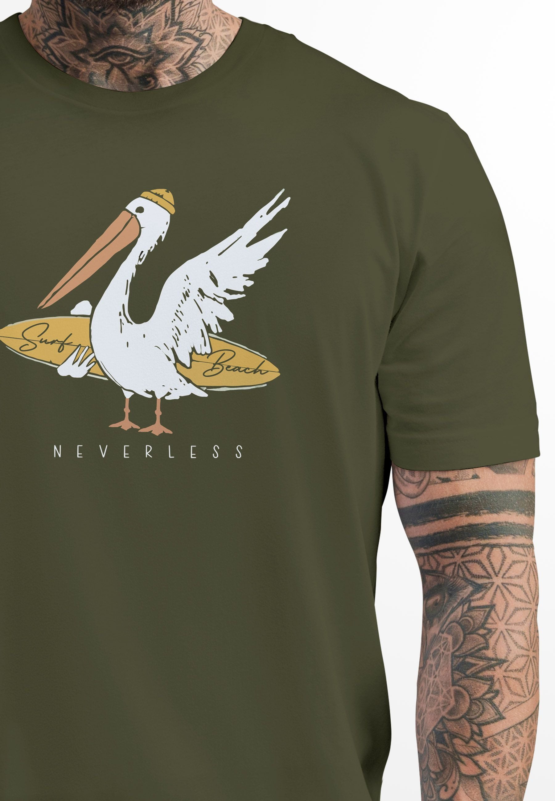 Neverless Print-Shirt Herren T-Shirt Pelikan Print günstig online kaufen