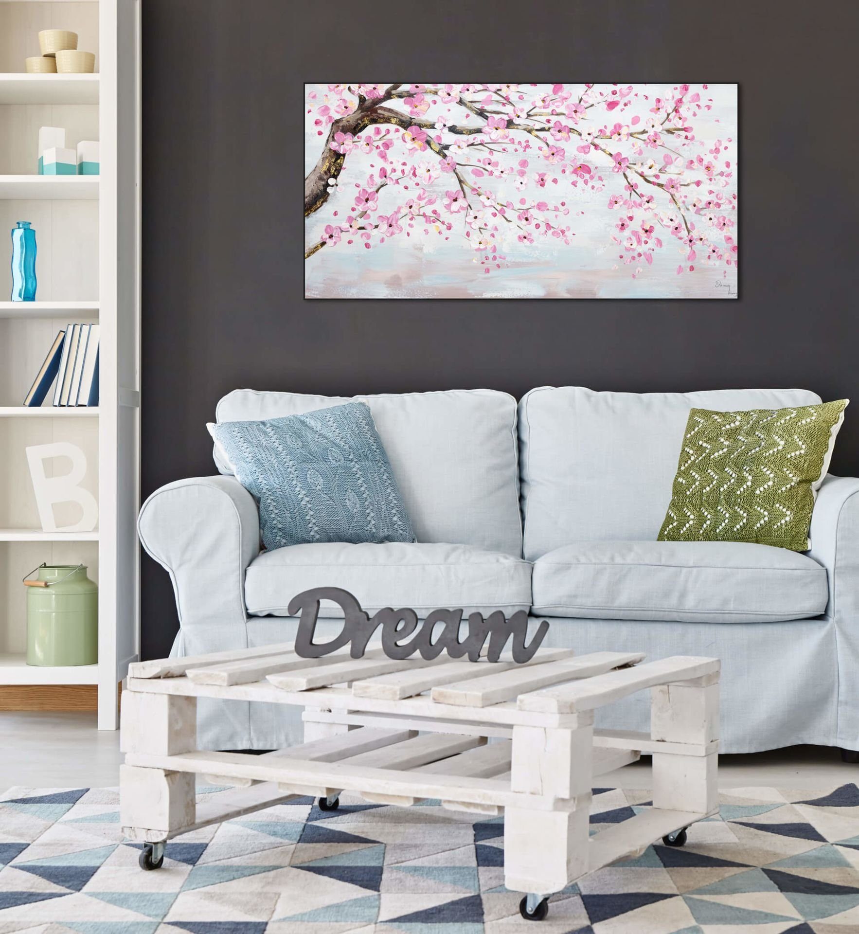 120x60 100% Ode KUNSTLOFT cm, Leinwandbild HANDGEMALT den Frühling Gemälde Wohnzimmer an Wandbild