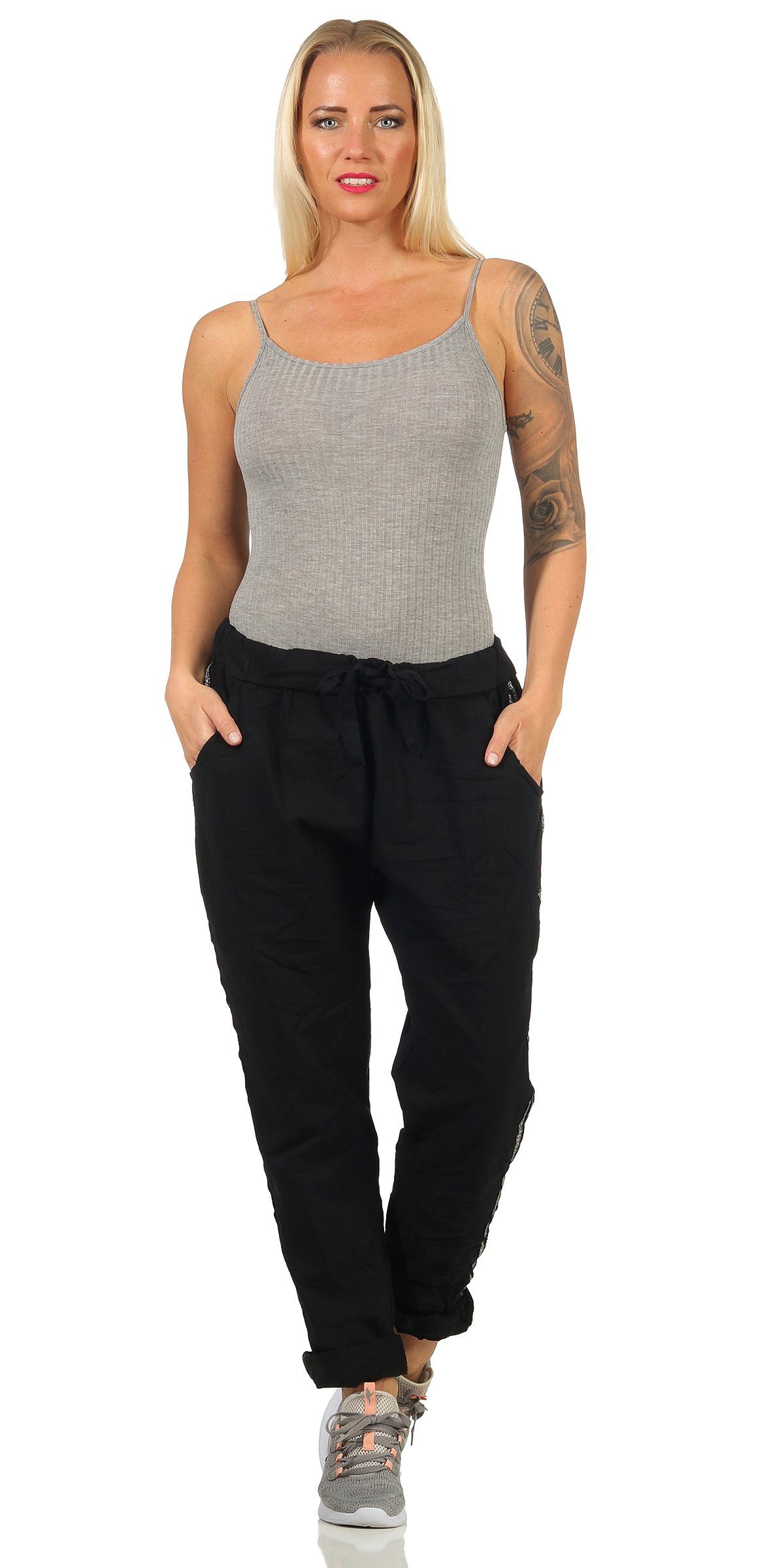 Mississhop Jogginghose Damen Hose Baumwollhose mit Seitlichen Silberstreifen M.348