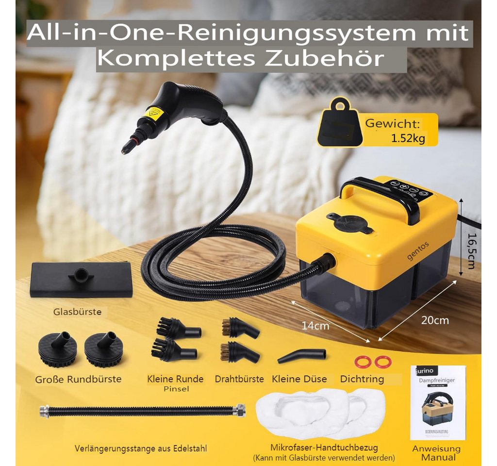 Insma Handdampfreiniger, 1500 W, 1,6L 6-stufig einstellbar, Hochdruck mit Spülmodus, 15s Aufheizen