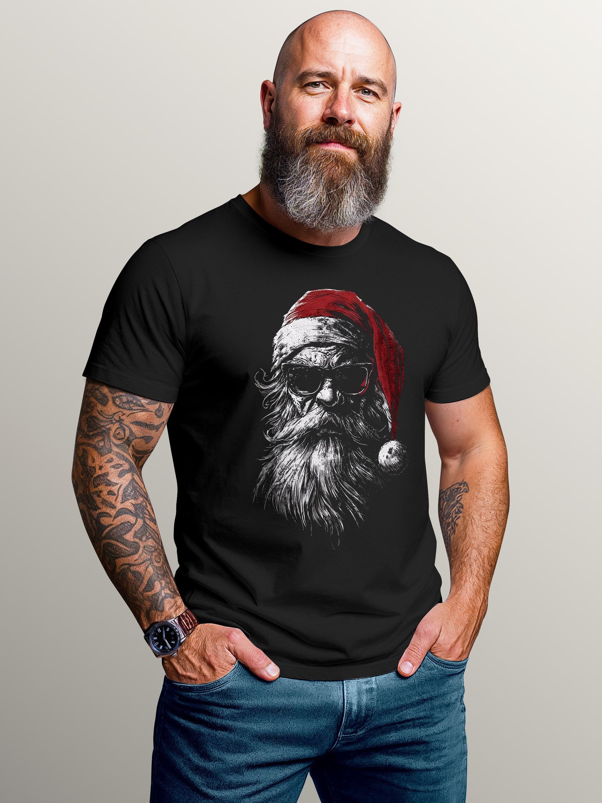 Neverless Print-Shirt Herren T-Shirt Weihnachtsshirt Santa Claus Gafik Prin günstig online kaufen