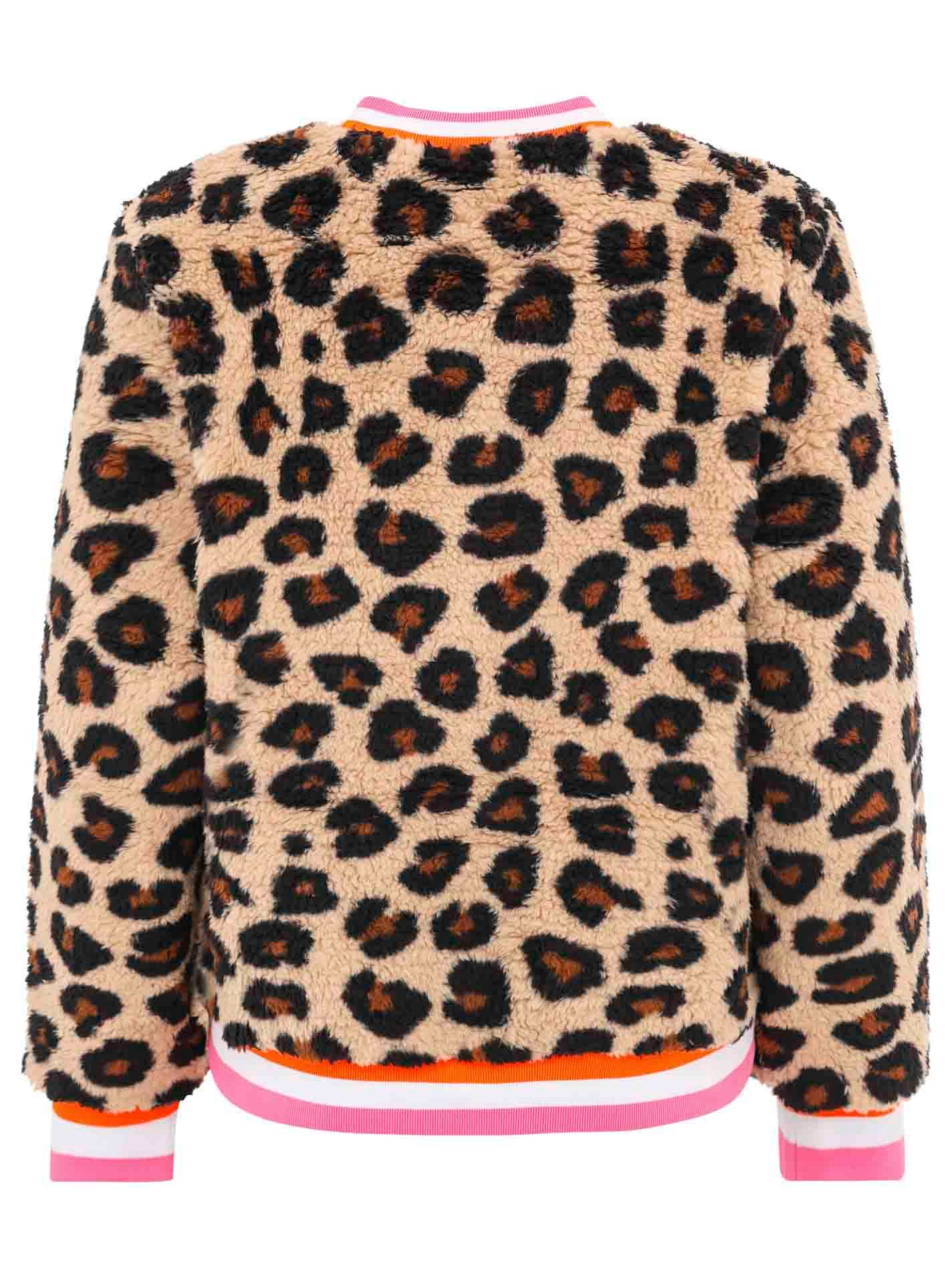 Zwillingsherz Bomberjacke "Wild Mind" kuscheliges It-Piece, Leomuster, gestreifte Neon-Bündchen, Druckknöpfe – Bild 3 von 4