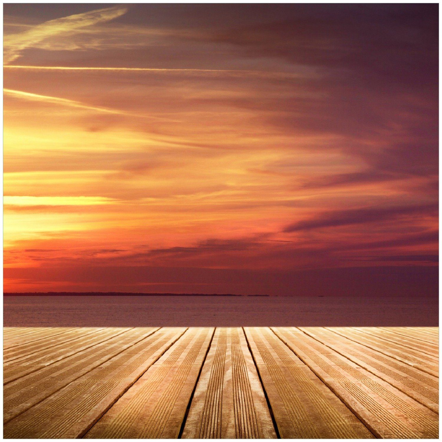 Wallario Memoboard Steg am See - Sonnenuntergang und roter Himmel