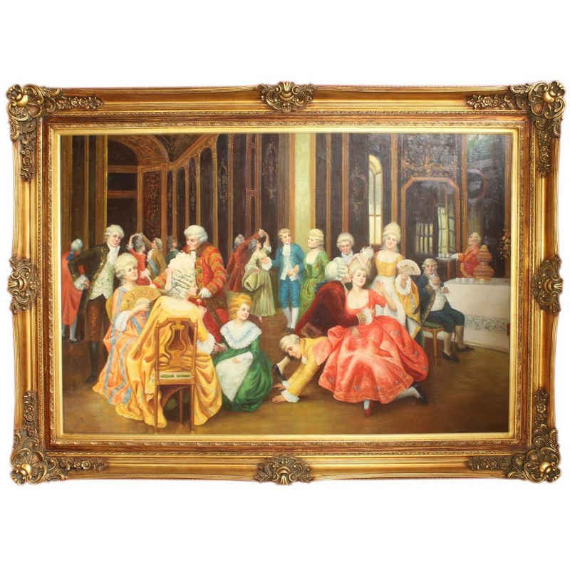 Casa Padrino Ölgemälde Riesiges Handgemaltes Barock Öl Gemälde Unterhaltungsabend Gold Prunk Rahmen 225 x 165 x 10 cm - Massives Material
