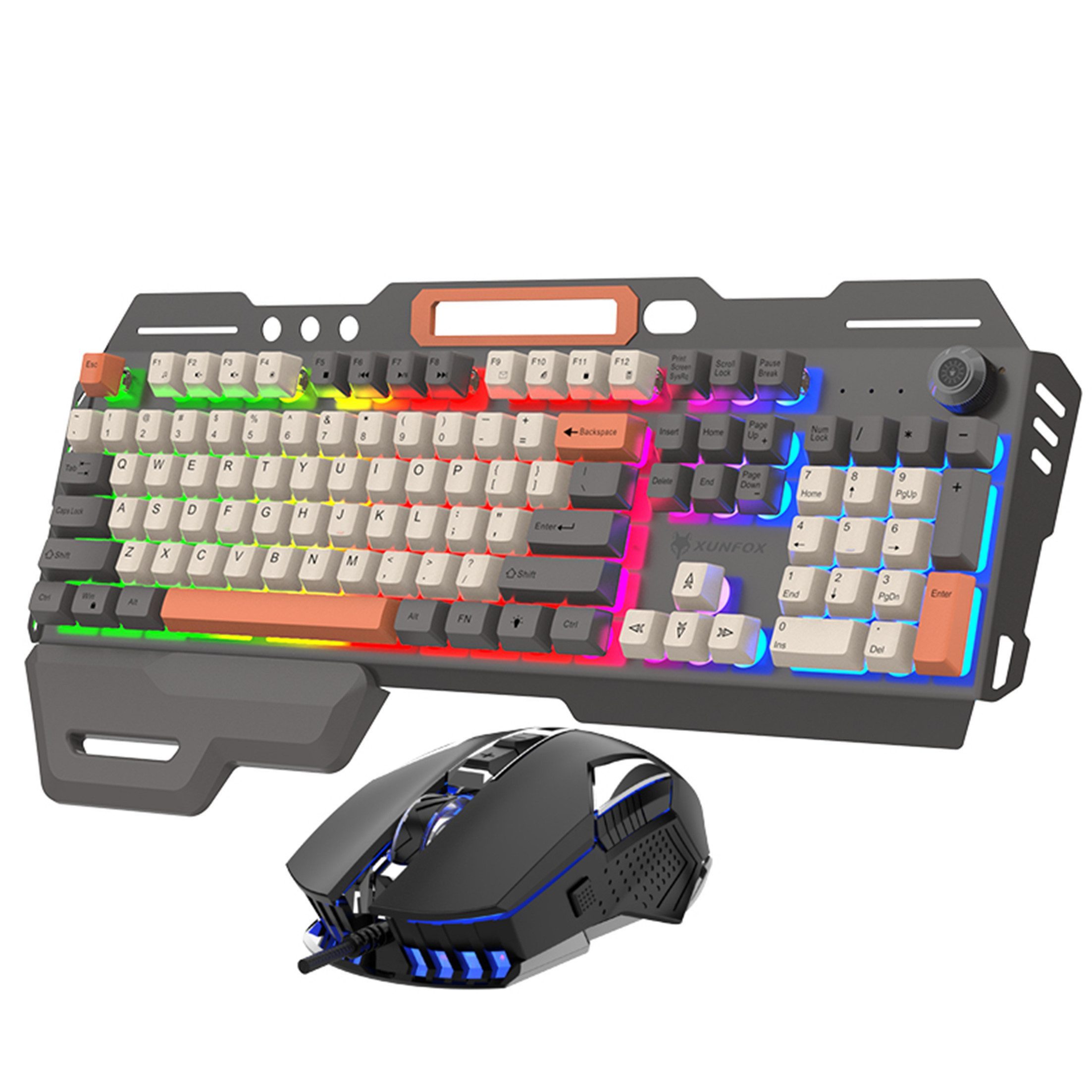 KINSI kabelgebundene Gaming-Maus-Set,Mechanische Metalltastatur,108 Tasten Tastatur- und Maus-Set