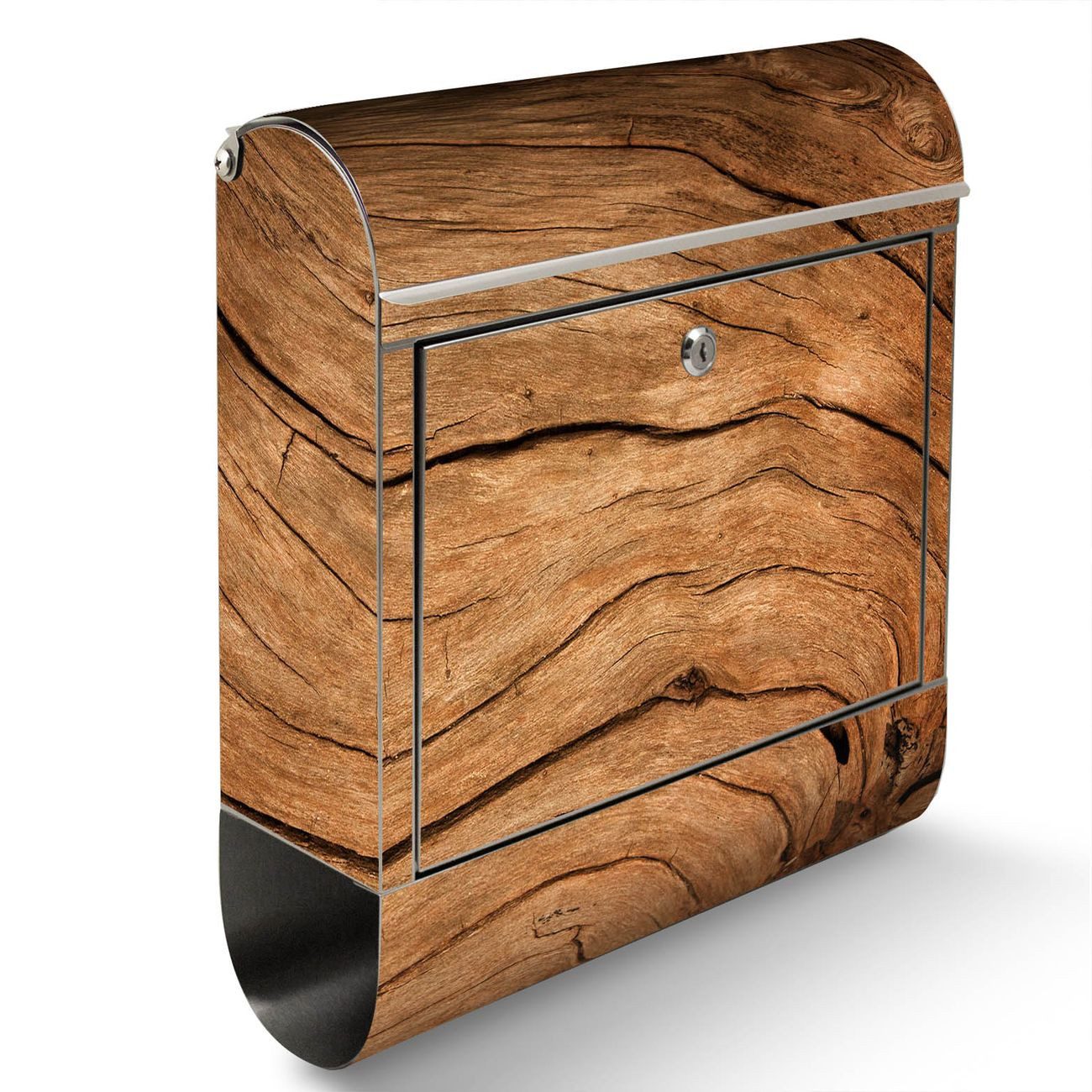 banjado Standbriefkasten Edelstahl Trockenes Holz (Standbriefkasten Trockenes Holz, mit Zeitungsfach), 126 x 53 x 17cm