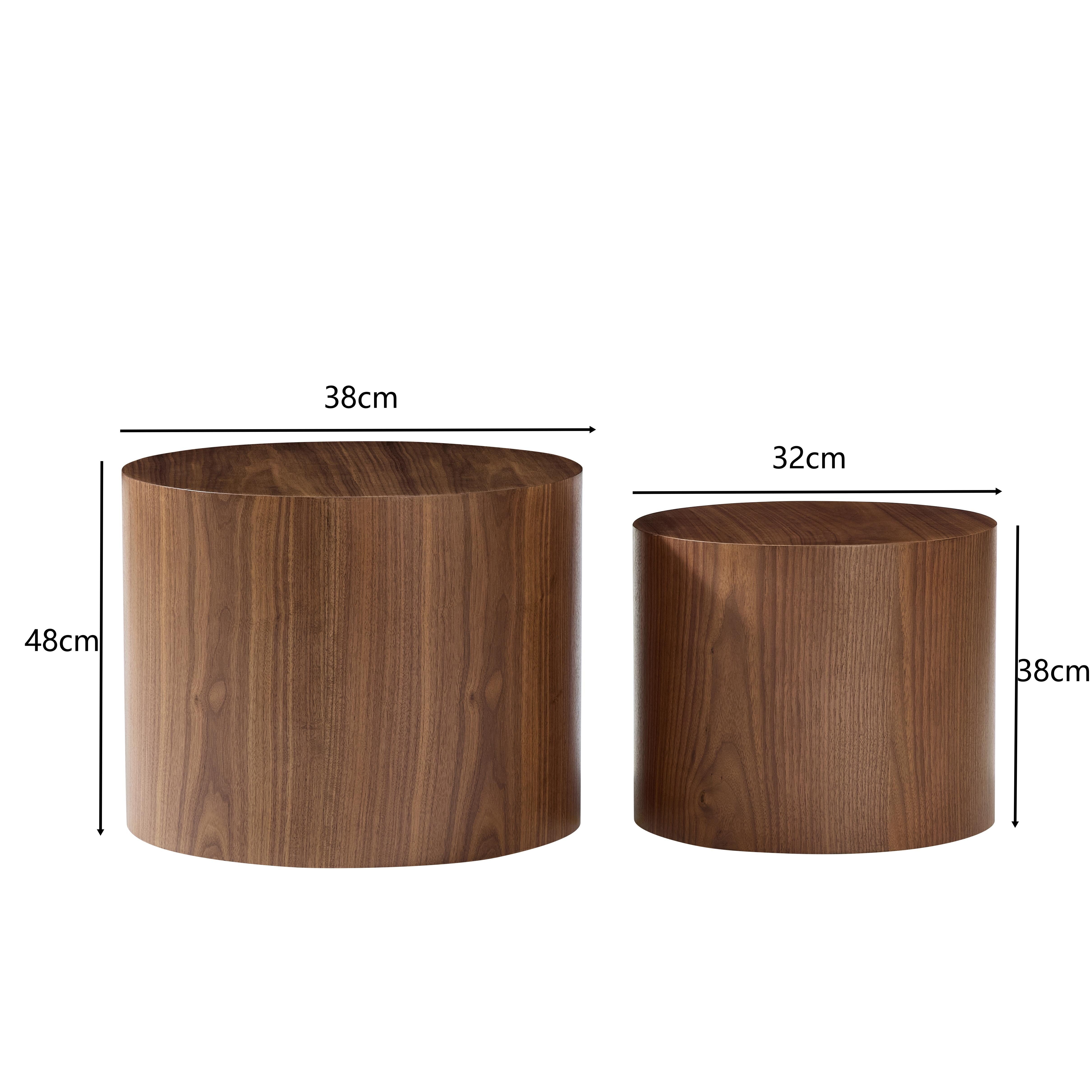 NJLyuhome Couchtisch Wohnzimmertisch, 2-teiliges Beistelltisch-Set Holzoptik aus MDF (2-St), rund & platzsparend – Durchmesser 38 cm/32 cm, Höhe 48 cm/38 cm