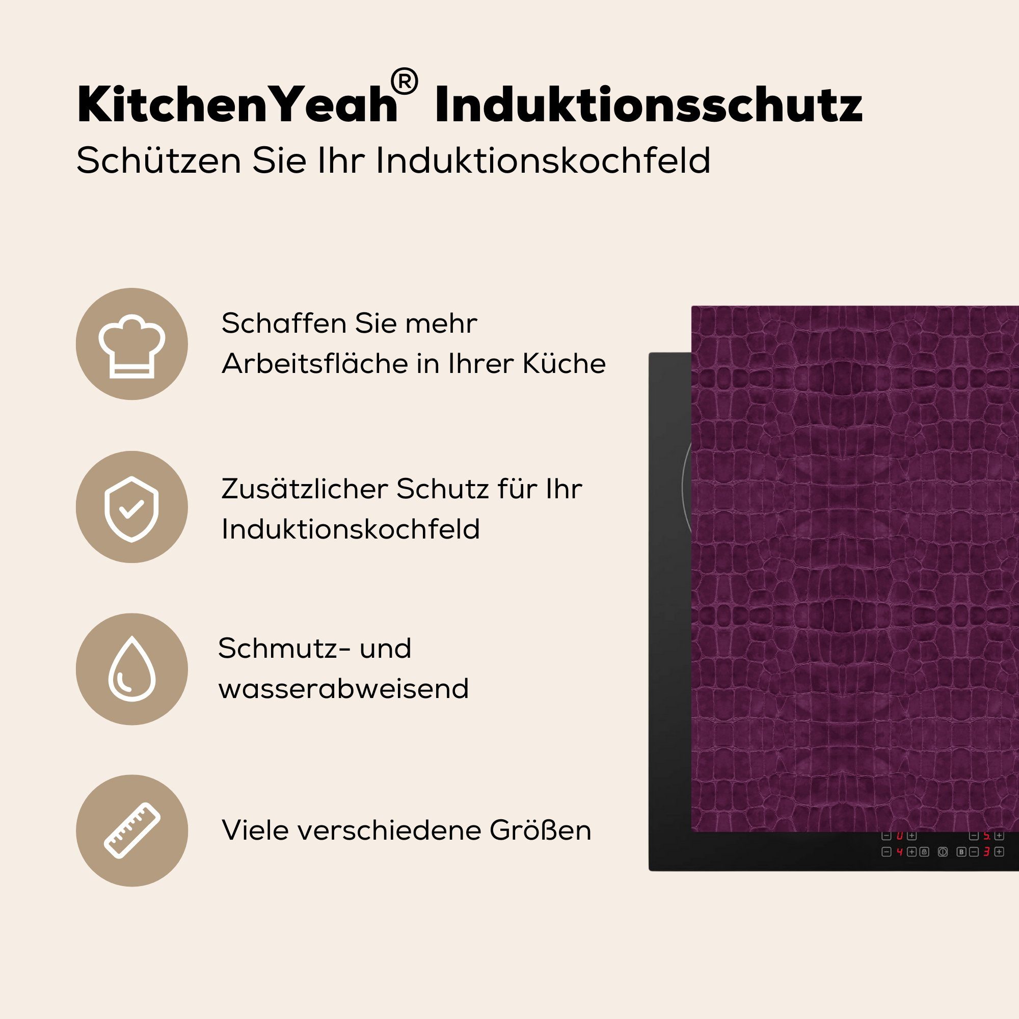 Herdblende-/Abdeckplatte 78x78 Tierhaut, Vinyl, tlg), für Induktionsschutz küche Arbeitsplatte - Leder (1 cm, MuchoWow - - Textur Ceranfeldabdeckung,