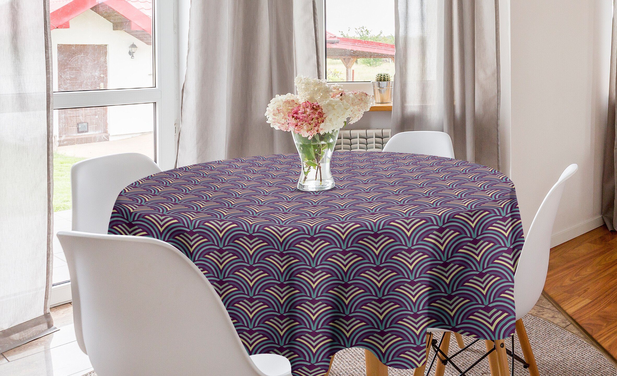 Abakuhaus Tischdecke Kreis Tischdecke Abdeckung für Esszimmer Küche Dekoration, Abstrakt Inspired Rhombuses
