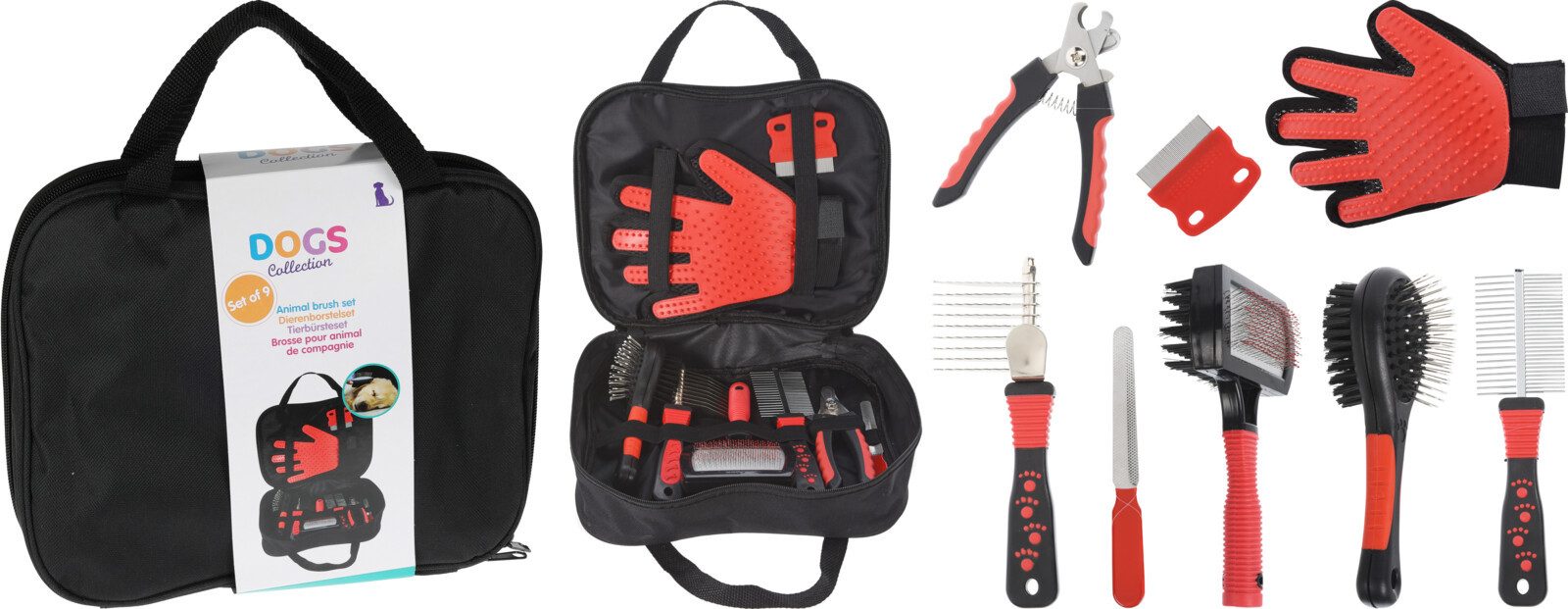 Koopman Fellpflege Tierpflegeset Haustierpflege Fellhandschuh Nagelschere Bürsten 9tlg, (Set, 9-St., Packung), Haustierset, Katze, Hund, Hase, Kleintiere