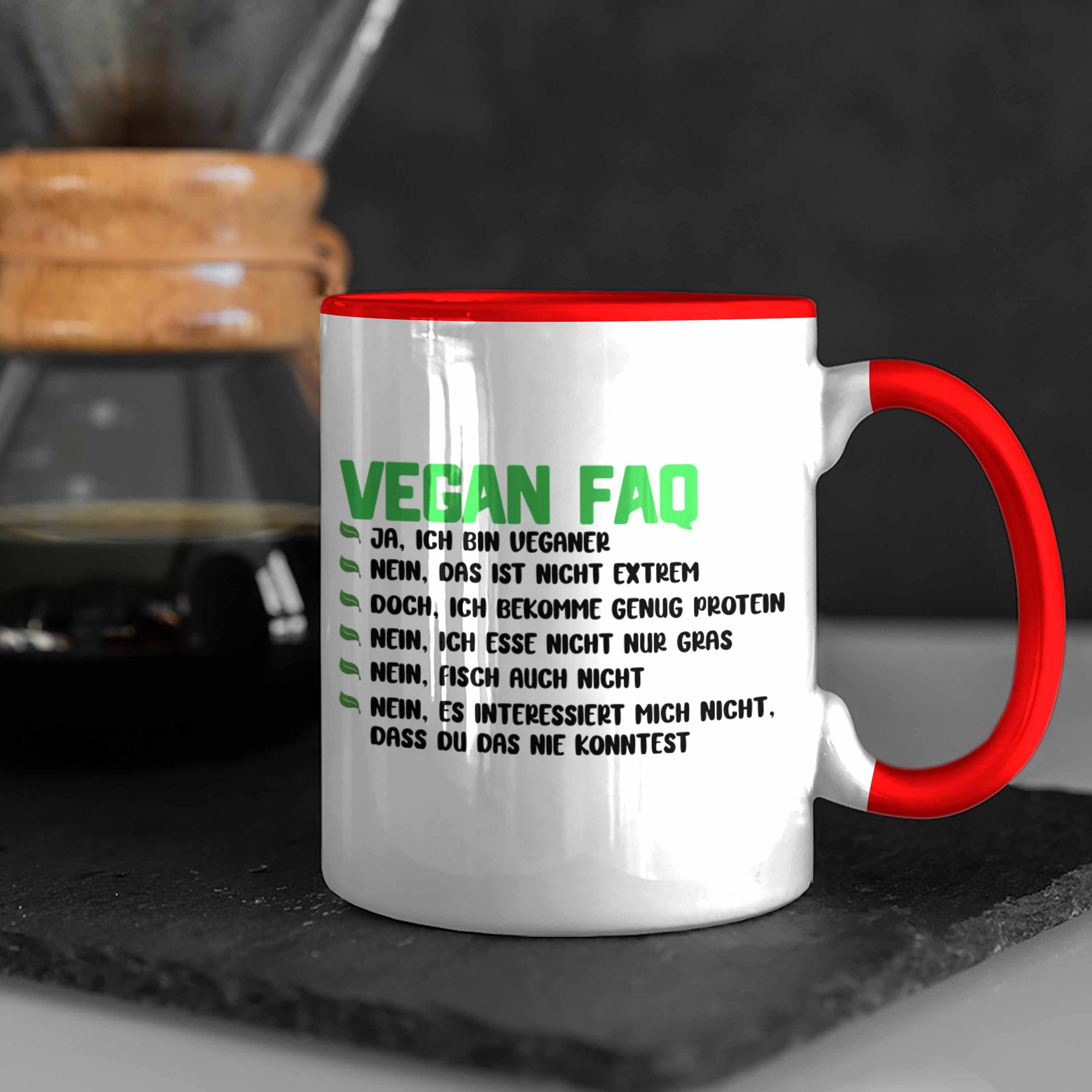 Spruch Veganer Trendation FAQ Rot - Vegane Geschenk Vegan Tasse Geschenkidee Tasse Trendation Lustiger Lebensweise