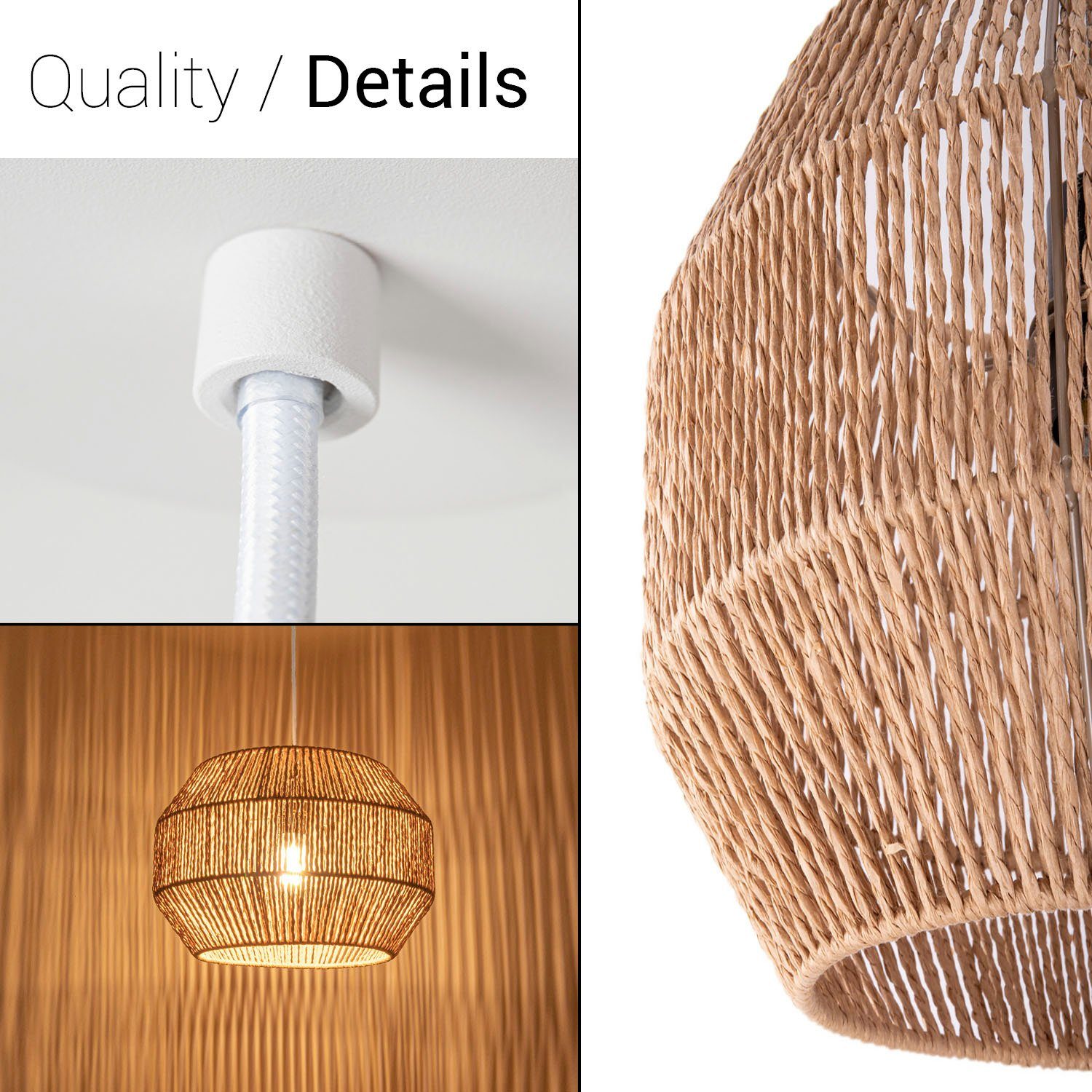 Modern Lampenschirm Rattan Paco Leuchtmittel, Home Optik Boho ohne Papier Pendelleuchte Wohnzimmer Esszimmer Yago, Hugo