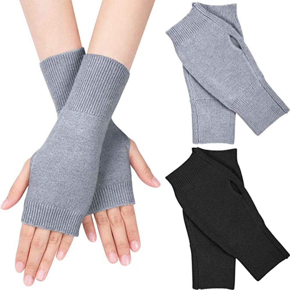 zggzerg Strickhandschuhe 2 Paar Halb Fingerlose Handschuhe, Damen Winter Pulswärmer Handschuhe