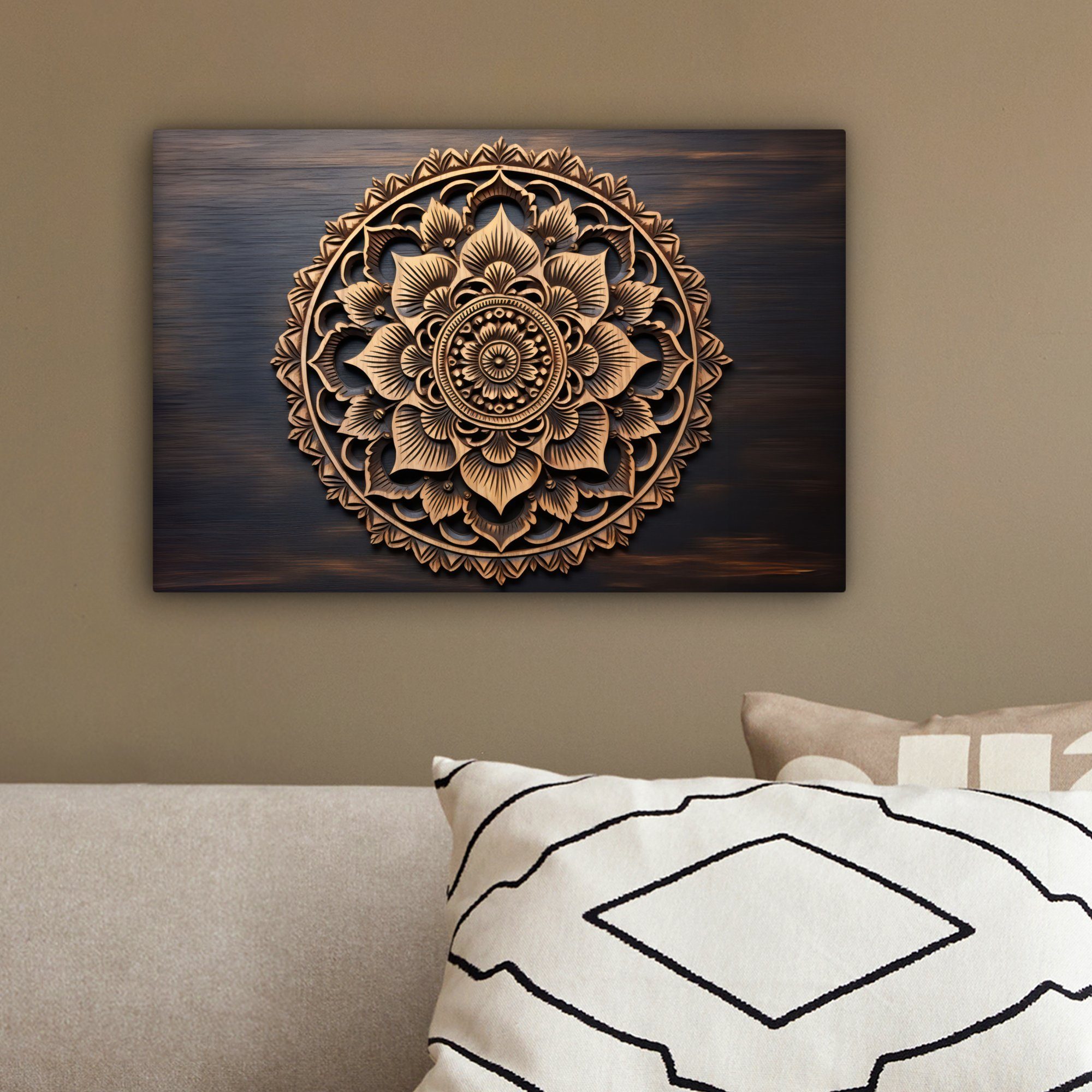 OneMillionCanvasses® Leinwandbild Mandala - Holz - Blumen - Braun, Fotodruck (1 St), Schlafzimmer Deko Aesthetic, Bilder über Bett, 20x30 cm – Bild 4 von 5