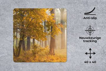 MuchoWow Gaming Mauspad Herbstbäume im nebligen Wald (1-St), Mousepad mit Rutschfester Unterseite, Gaming, 40x40 cm, XXL, Großes