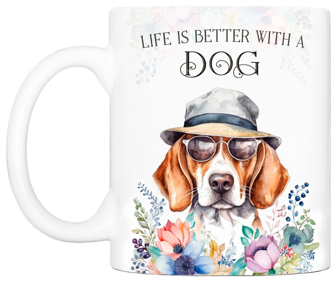 Cadouri Tasse BEAGLE Kaffeetasse fur Hundefreunde Keramik mit Hunderasse beidseitig bedruckt handgefertigt Geschenk 330 ml mit groBem Henkel ca. 9 5 cm hoch Durchmesser ca. 8 cm vielseitig einsetzbar ...