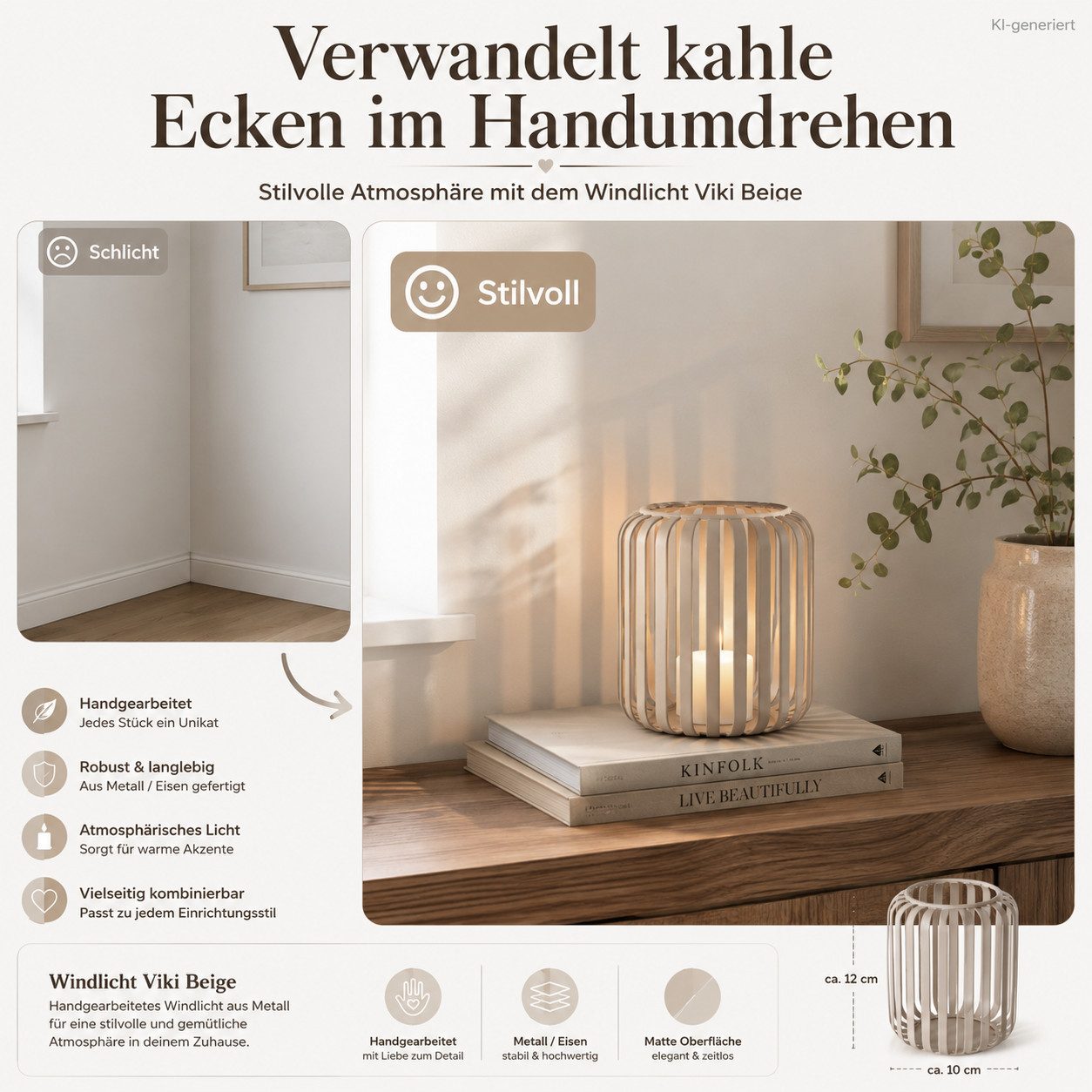 BOLTZE Windlicht Boltze Windlicht Viki Beige (1 St) – Bild 5 von 5