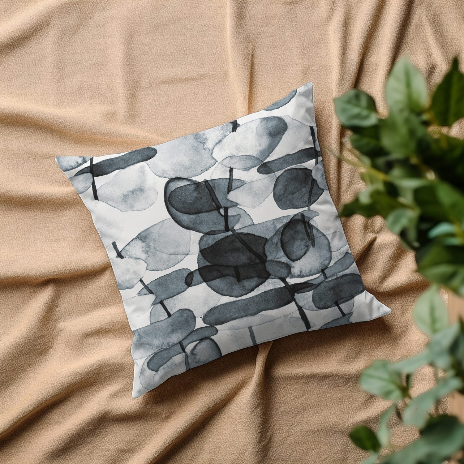 Bruno Banani Dekokissen Eukalyptus - Kissenhülle - Kissenbezug, 40x40cm - mit Reißverschluss