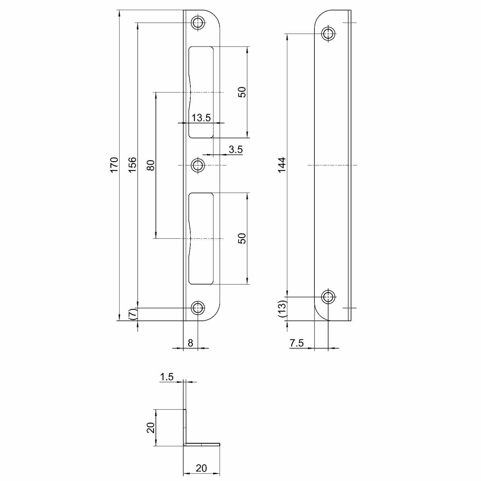 SO-TECH® Schließblech für Türrahmen Innentür, Türschließblech, Winkel-Schließblech S401 rund Stulp: 170 x 20 x 20 mm